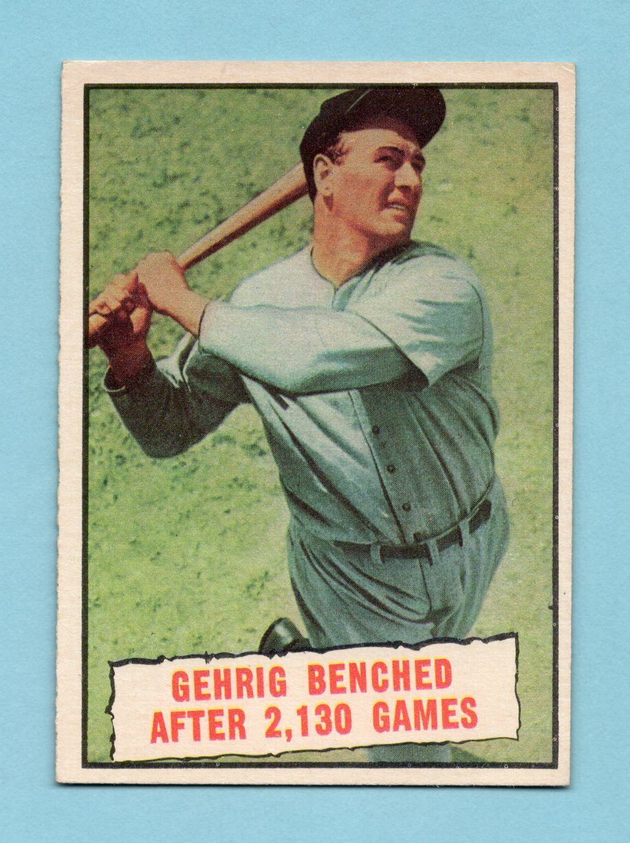 1961 Topps #405 Lou Gehrig Baseball Thrills NY Yankees Baseball Card EX+ wrk br 