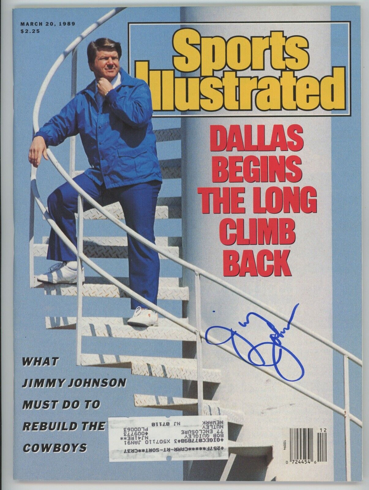 3/20/89 Jimmy Johnson Dallas Cowboys Signed Sports Illustrated w B&E Hologram