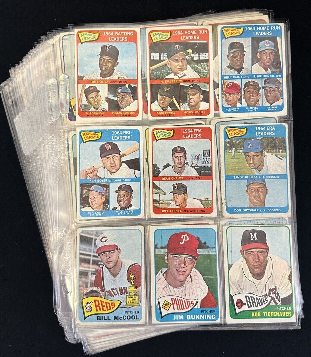 Lot of 162 Different 1965 Topps Baseball Cards w/ HOFers & High #’s - Low Grade