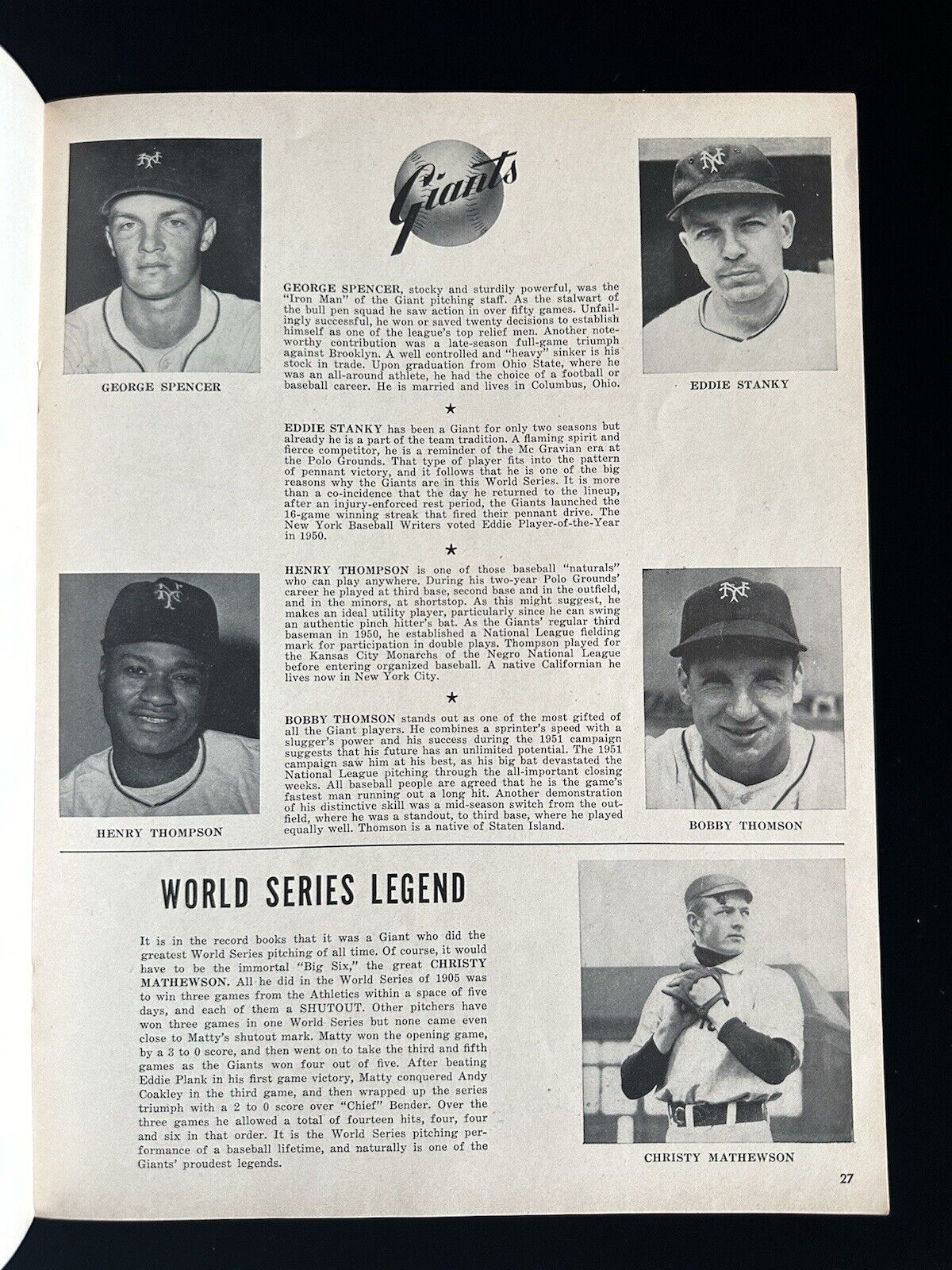 1951 NY Yankees World Series Program vs NY Giants - Mize Auto. - Unscored - EX