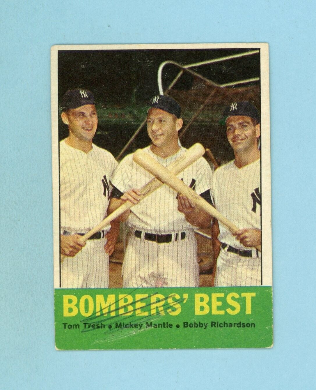 1963 Topps #173 Bombers Best Mantle, Tresh, Richardson Baseball Card Low Grade