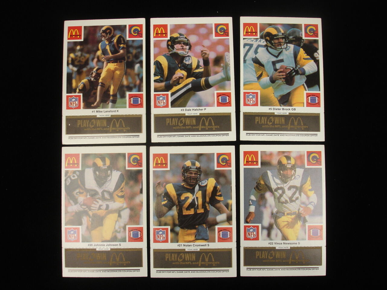 Set of 24 1986 McDonalds Los Angeles Rams Black Cards