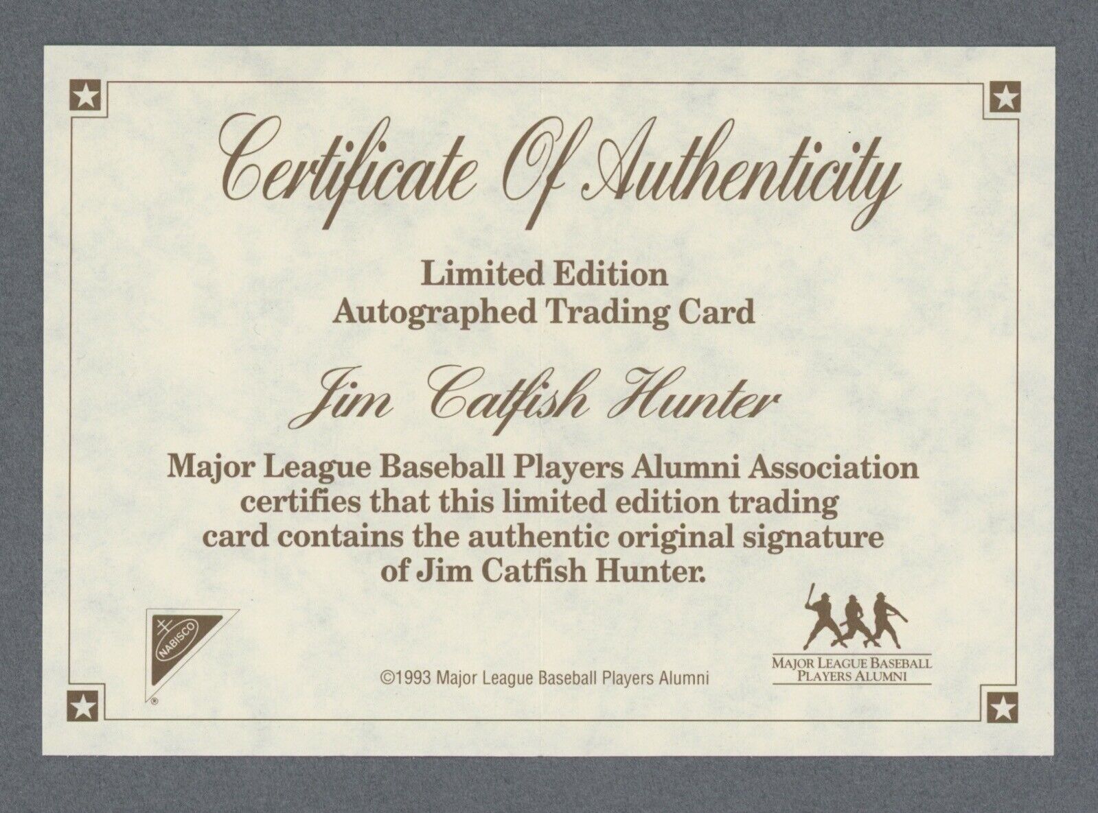 Jim Catfish Hunter Signed 1993 Nabisco All Star Autographs Card w B&E Hologram