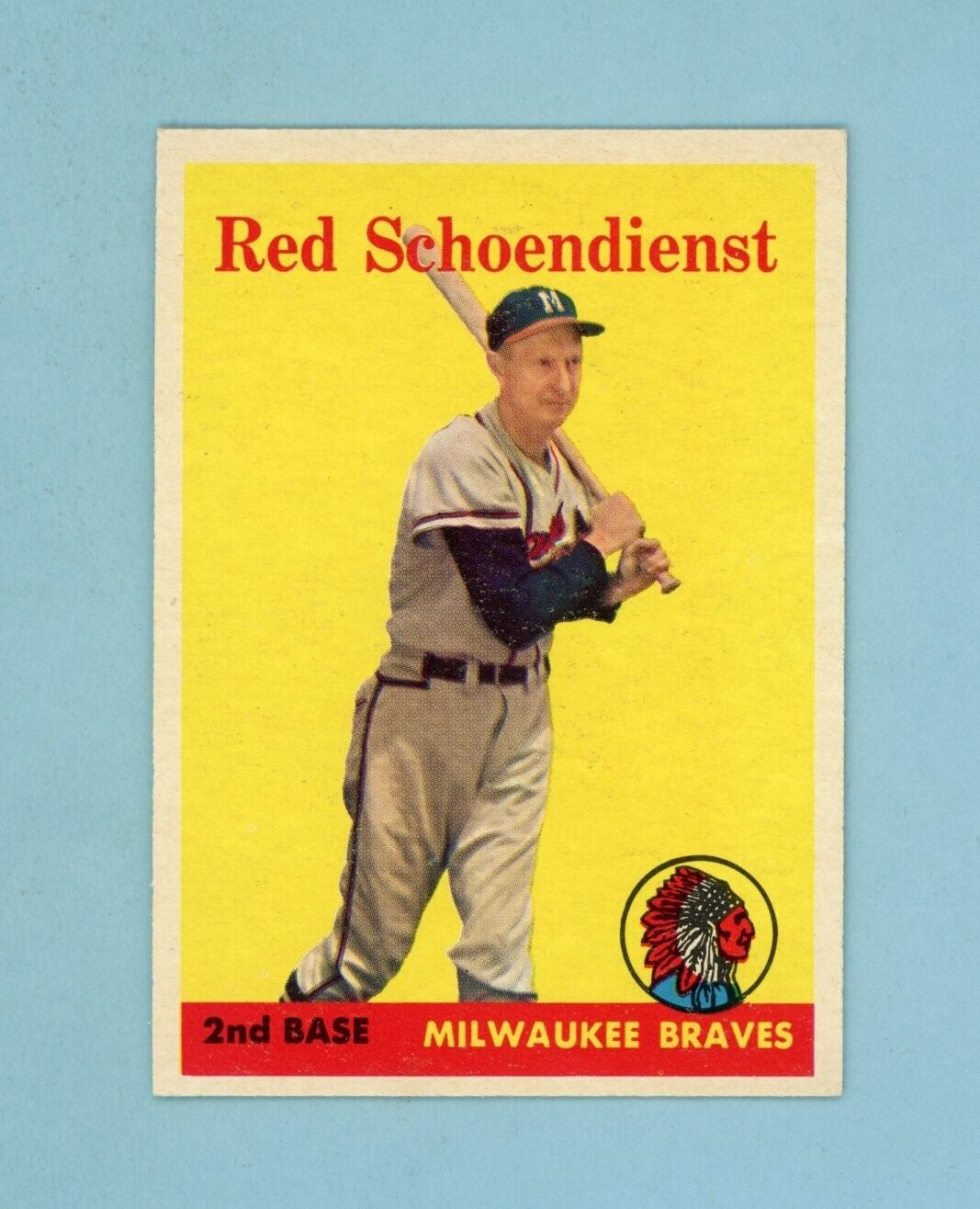 1958 Topps #190 Red Schoendienst Milwaukee Braves Baseball Card Ex/Mt - NM