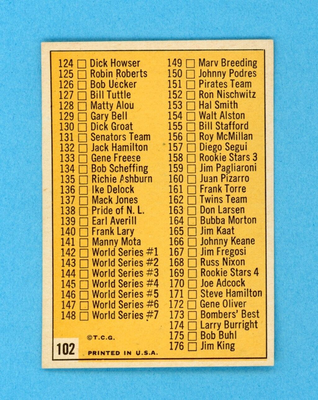 1963 Topps #102 2nd Series Checklist Baseball Card Ex/Mt - NM unchecked