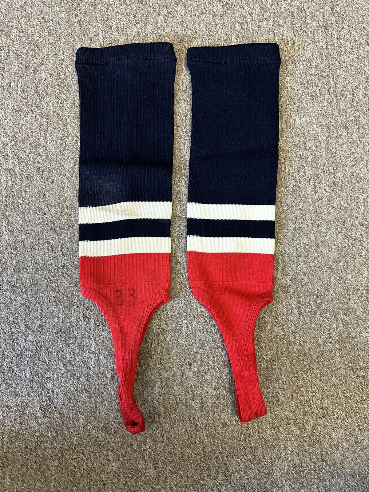 1970’s Boston Red Sox MLB Game Used Nylon Baseball Socks / Stirrups #33