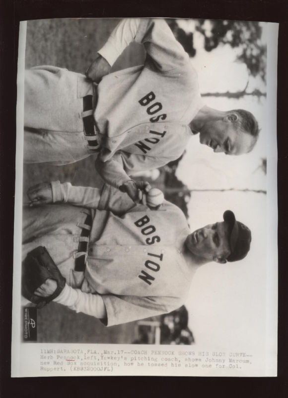 Original Herb Pennock Boston Red Sox Coach Wire Photo