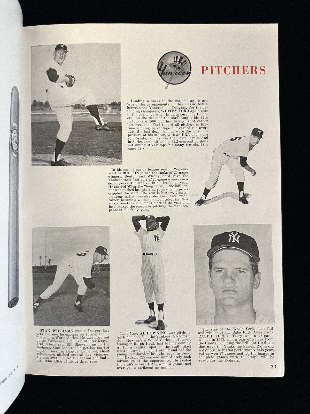 1963 New York Yankees World Series Program vs Los Angeles Dodgers - EX Unscored