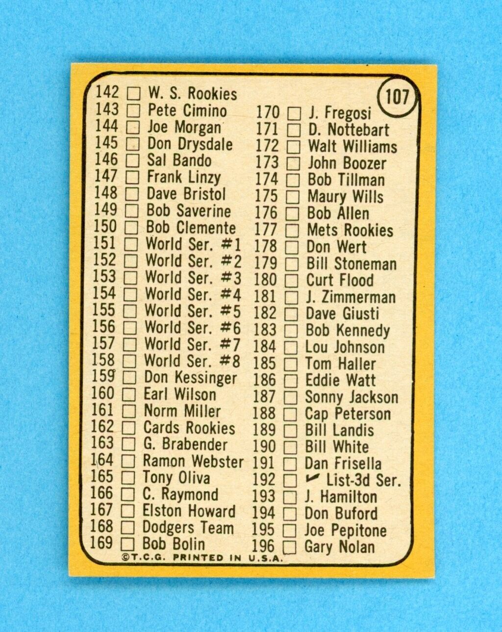 1968 Topps #107 2nd Series Checklist Juan Marichal Baseball Card NM unchecked