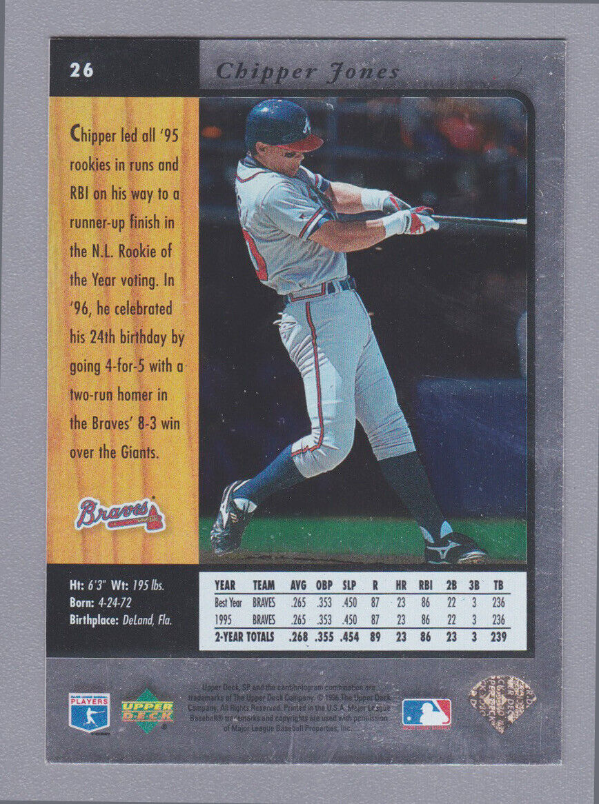 Chipper Jones Signed 1996 Upper Deck SP Card #26 Auto with B&E Hologram