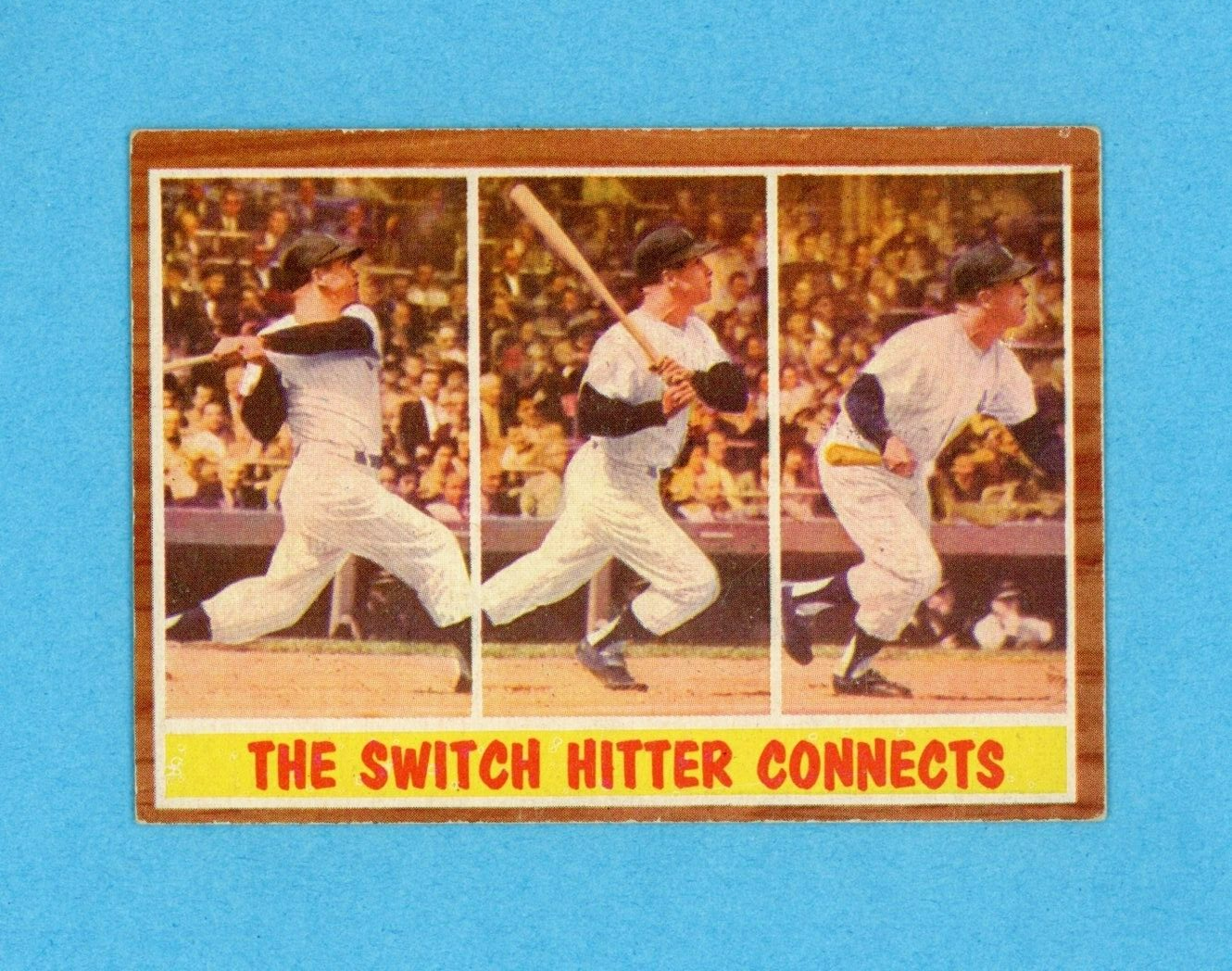 1962 Topps #318 Mickey Mantle The Switch Hitter Connects Baseball Card Vg/Ex-Ex