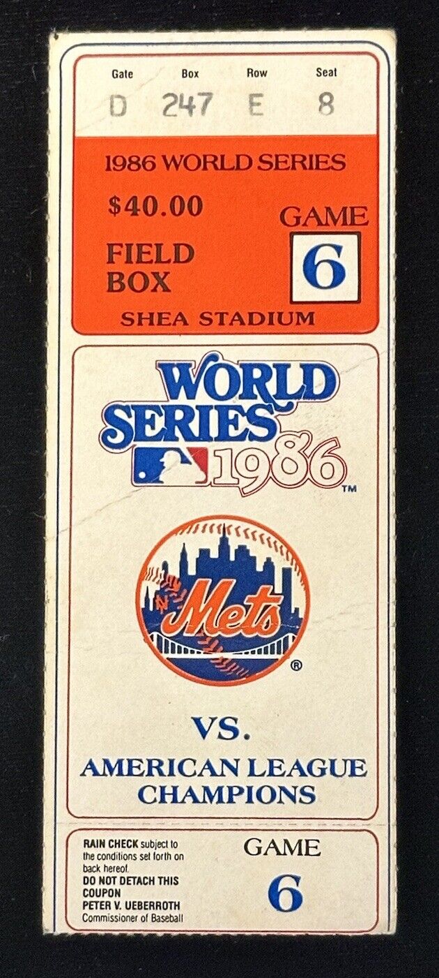 1986 Mets World Series Ticket Stub (Orange) Game 6 vs Red Sox Bill Buckner Error