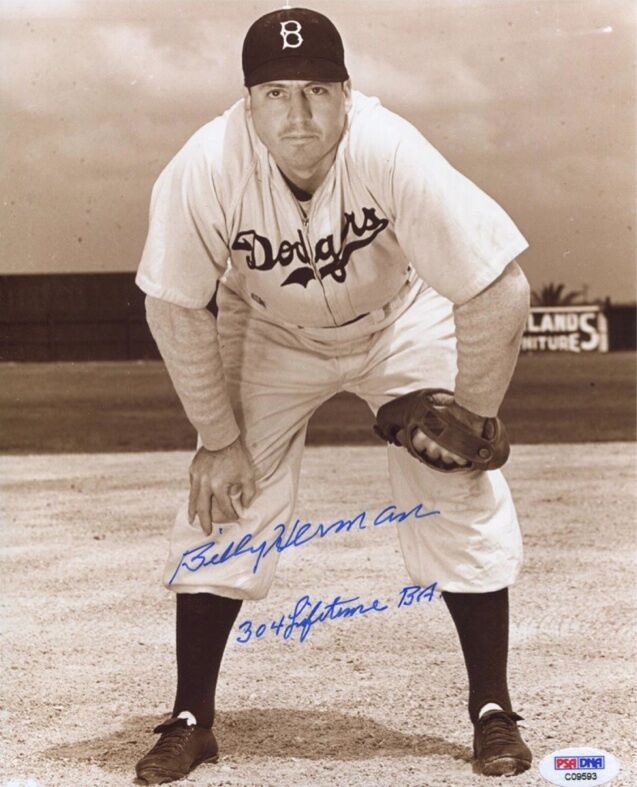 Billy Herman 8X10 Sepia Auto Dodgers 304 BA PSA/DNA