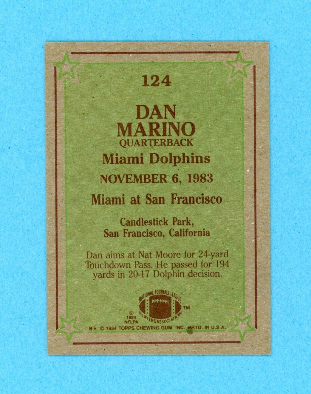 1984 Topps #124 Dan Marino In Action Miami Dolphins Football Card EX+ - Ex/Mt