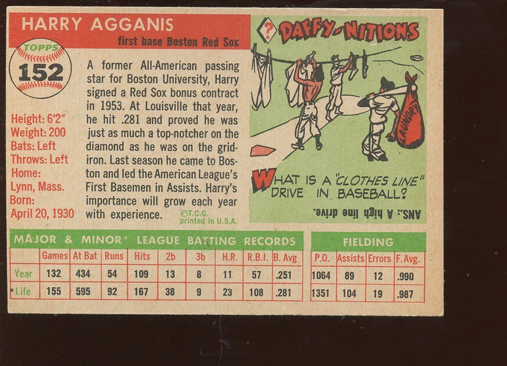 1955 Topps Baseball Card #152 Harry Agganis Rookie SP EXMT