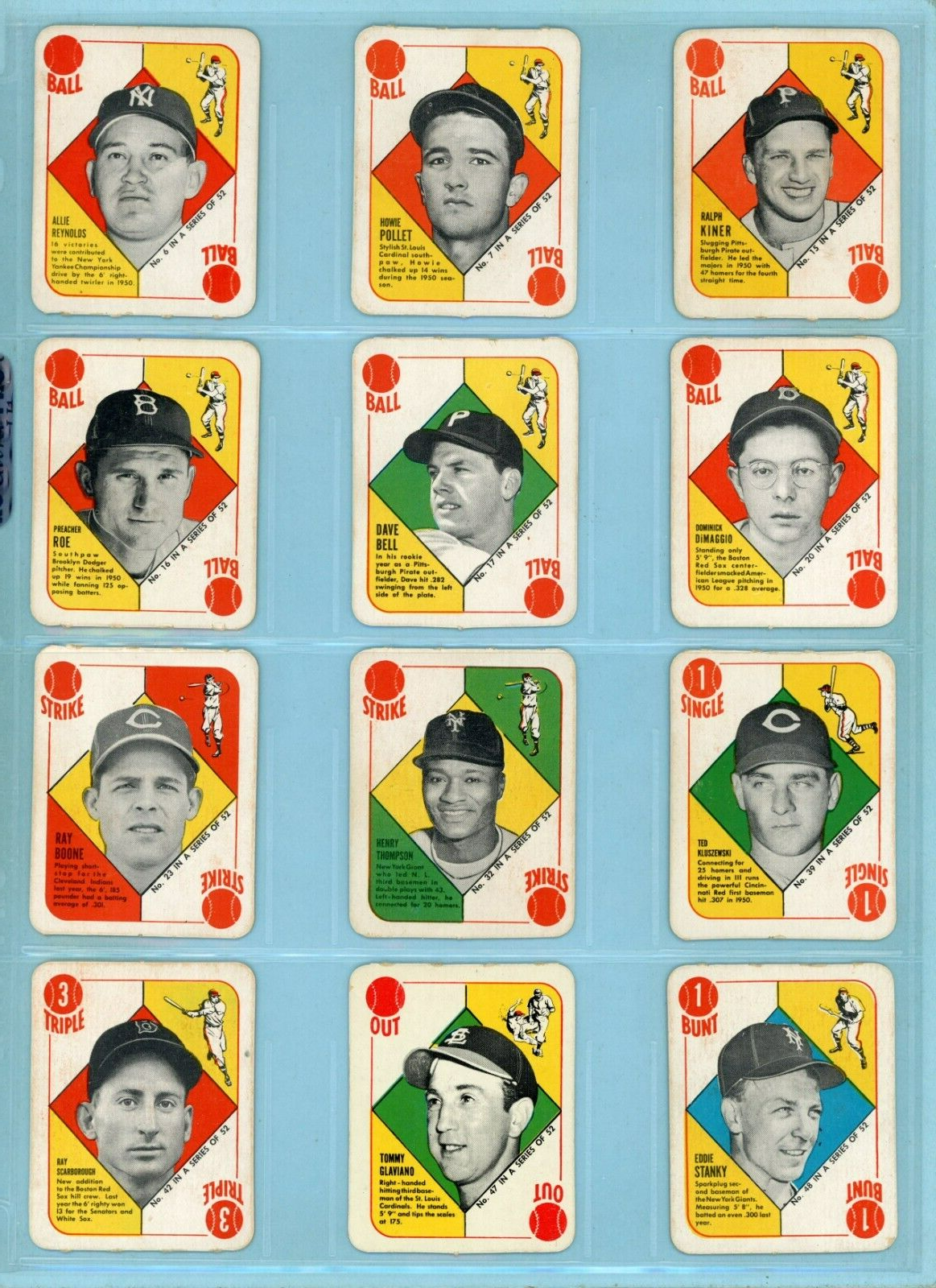 1951 Topps Red Backs Starter Set Lot of 12 Different Baseball Cards Ex/Mt