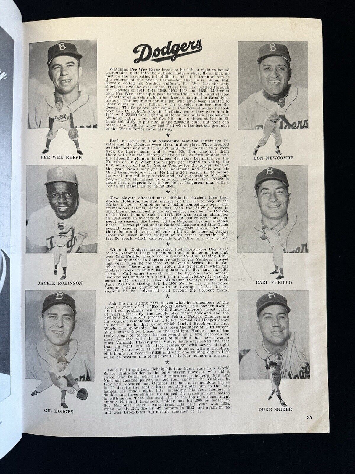 1956 Dodgers World Series Program vs Yankees - EX scored Game 1 - J. Robinson HR