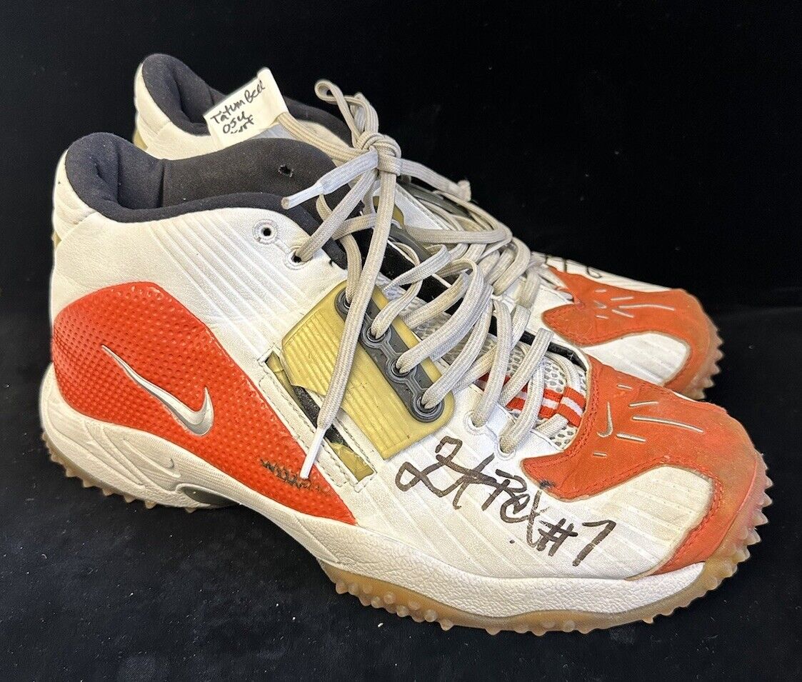 2003 Tatum Bell Oklahoma State Cowboys RB DUAL SIGNED GAME USED Football Cleats