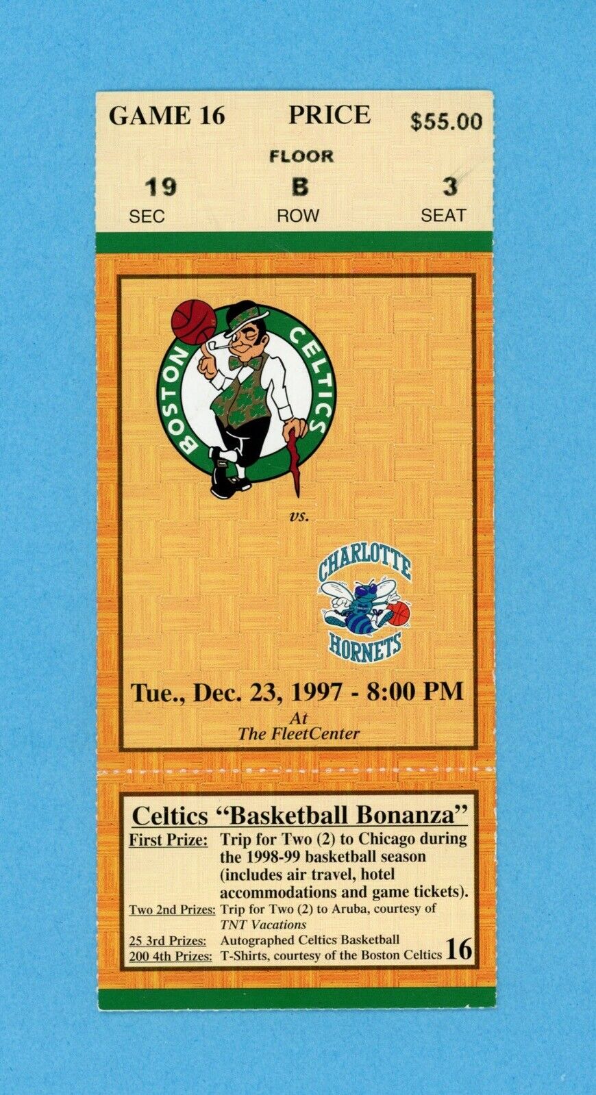 Boston Celtics Full Ticket • December 23, 1997 vs Charlotte Hornets