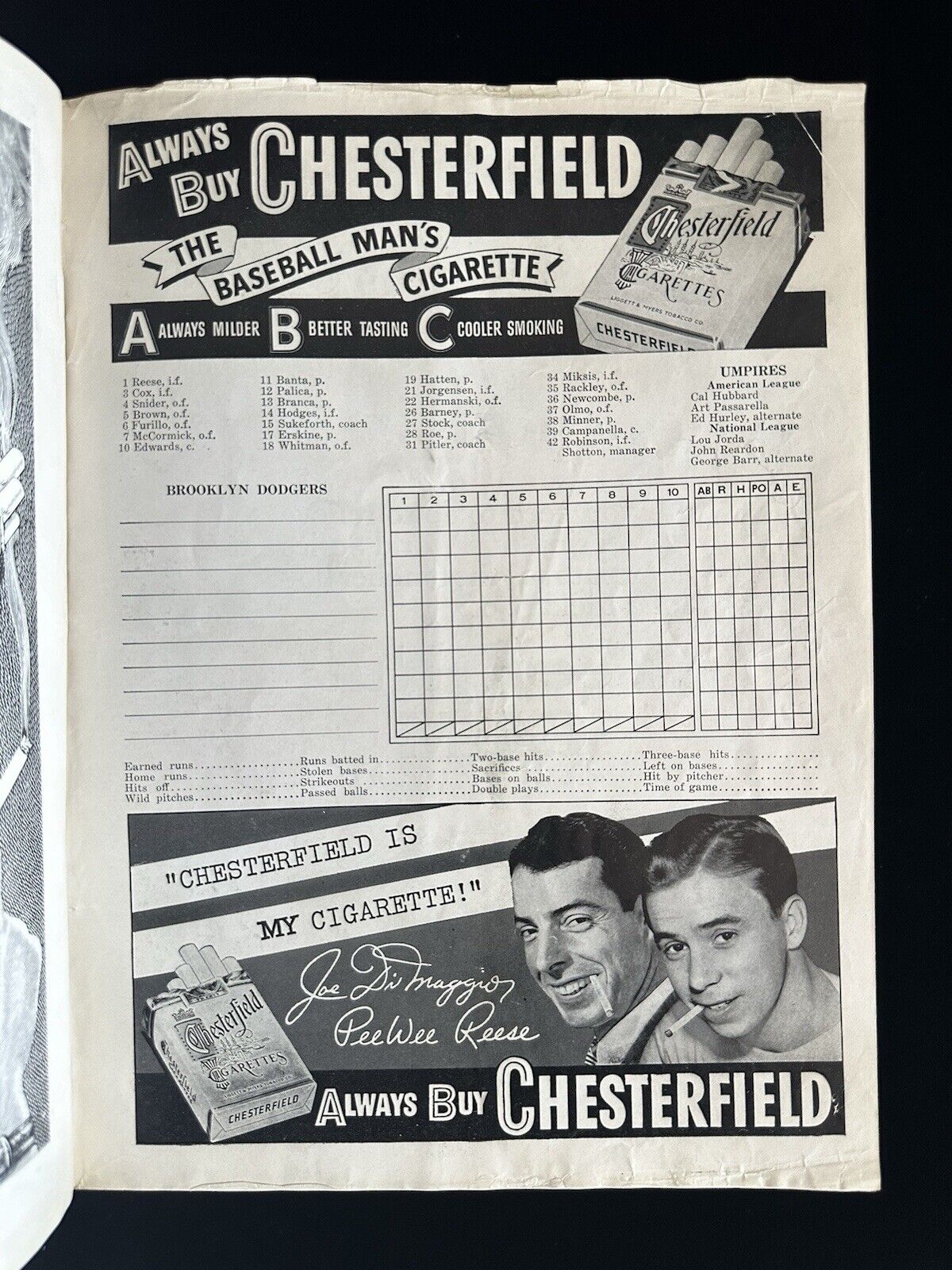 1949 New York Yankees World Series Program vs Brooklyn Dodgers Unscored VG-EX