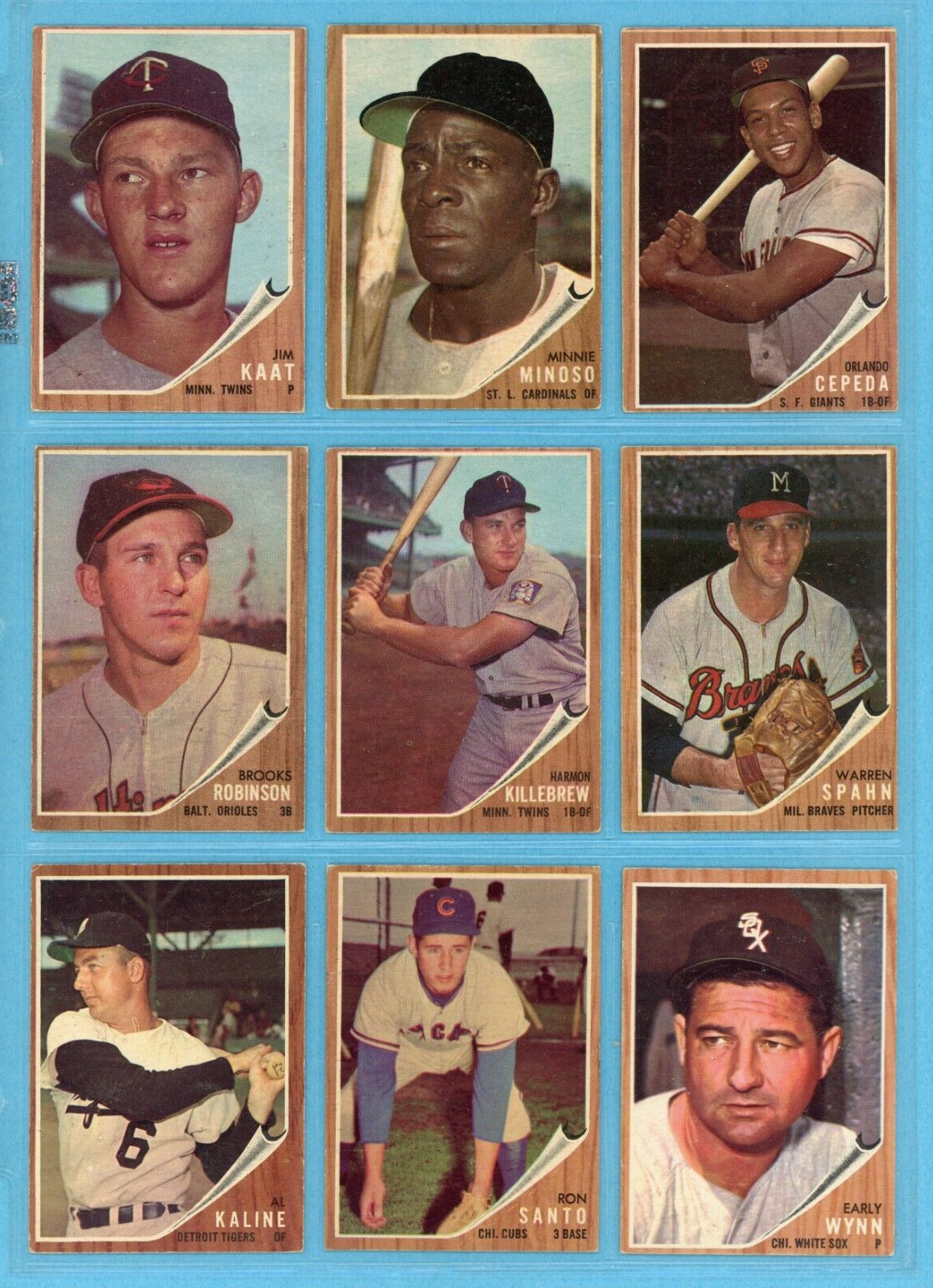 1962 Topps Lot of 9 Different Hall of Famer Baseball Cards Vg/Ex - Ex