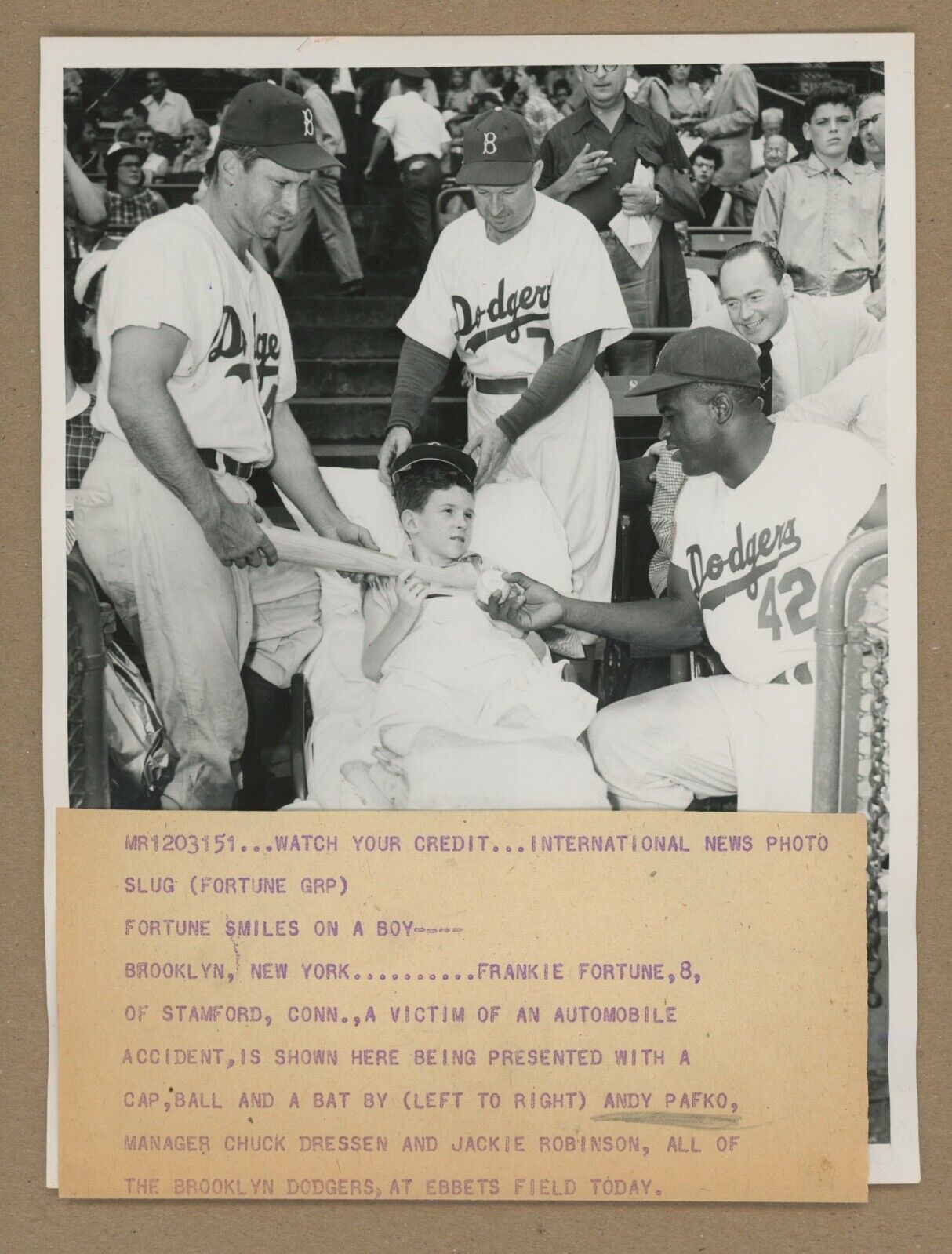 Jackie Robinson Brooklyn Dodgers 8/16/52 I.N.P. Wirephoto • Press Photo