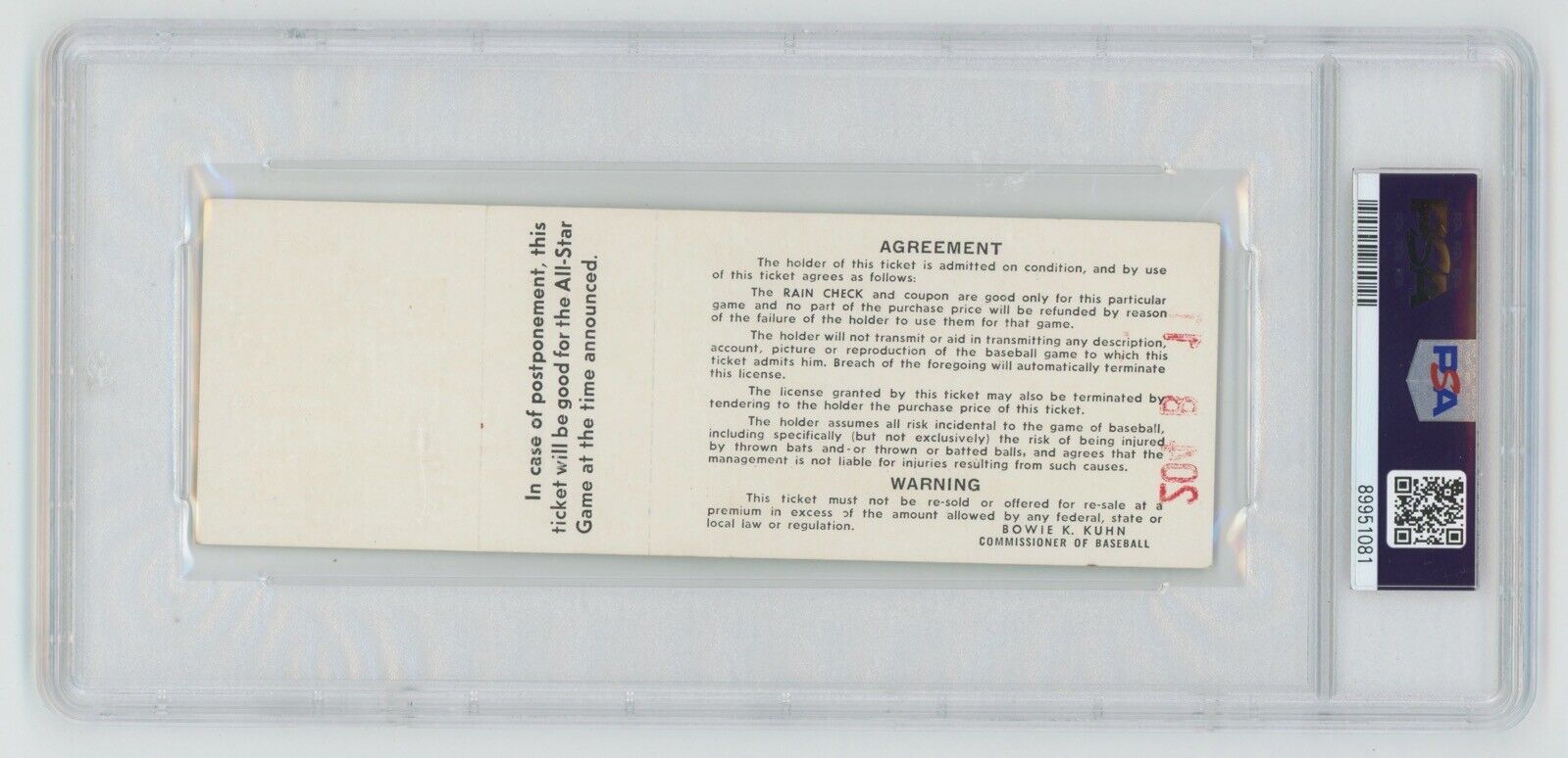 1973 MLB All-Star Game at Kansas City • Full Ticket• PSA 6 EX-MT