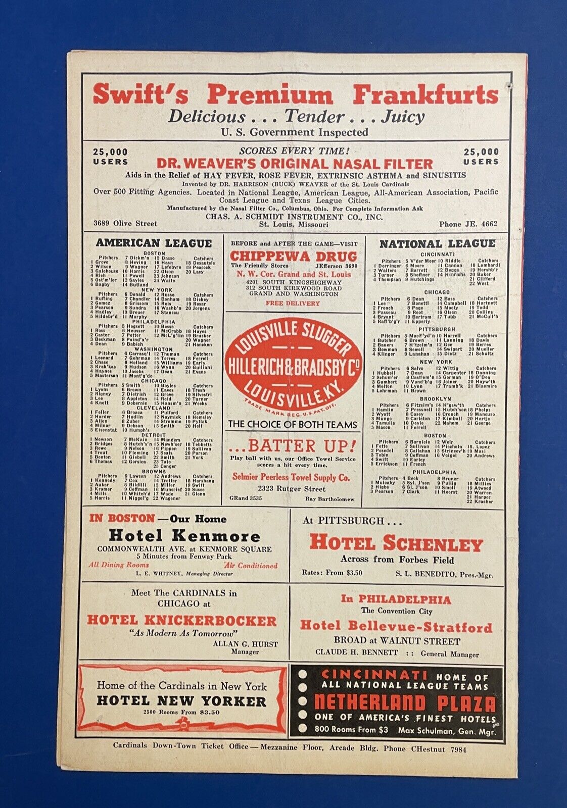 1940 St Louis Cardinals Baseball Program Score Card vs New York Giants Unscored