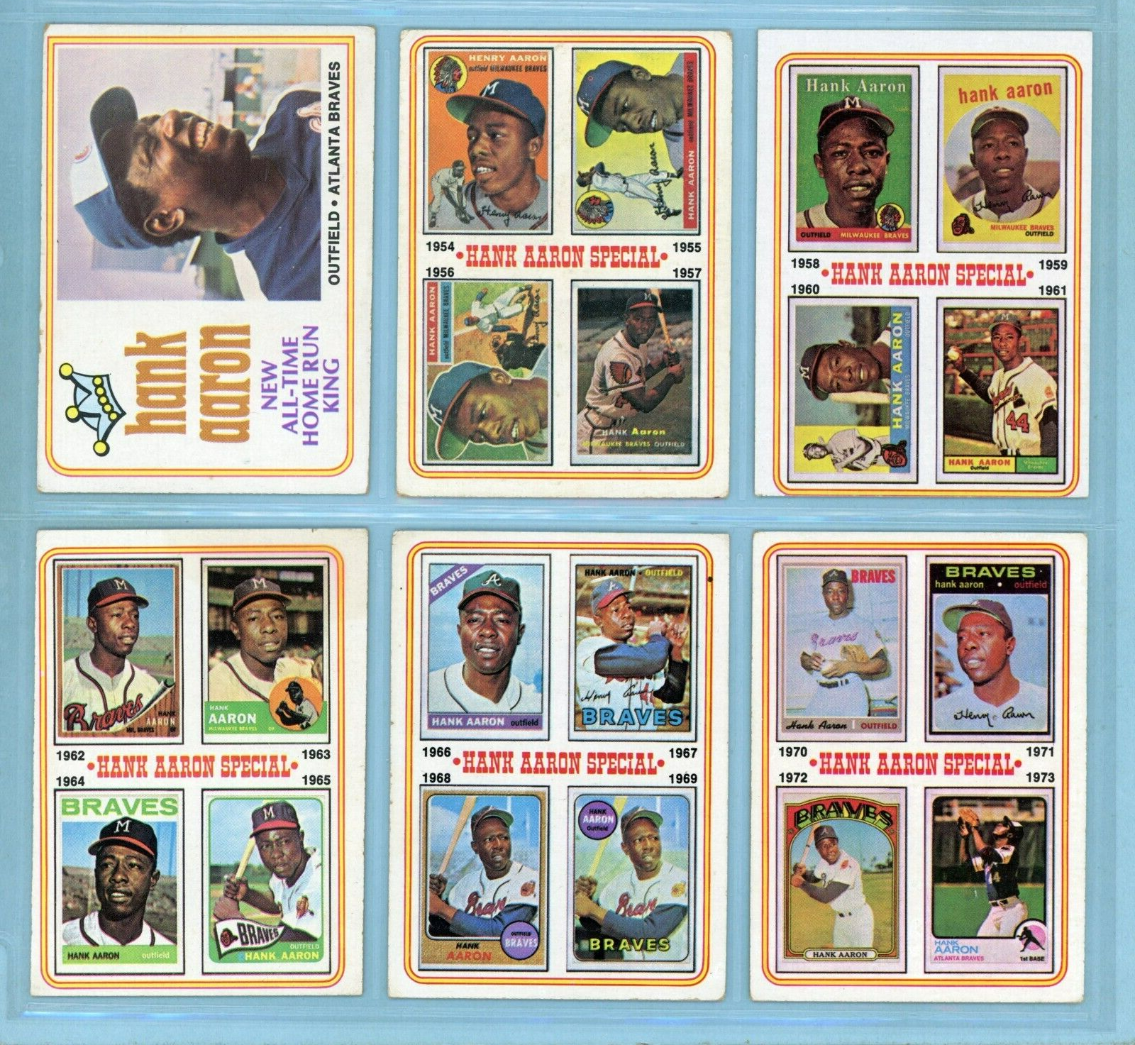 1974 Topps Set of 6 Hank Aaron Special Baseball Cards VG - Vg/Ex