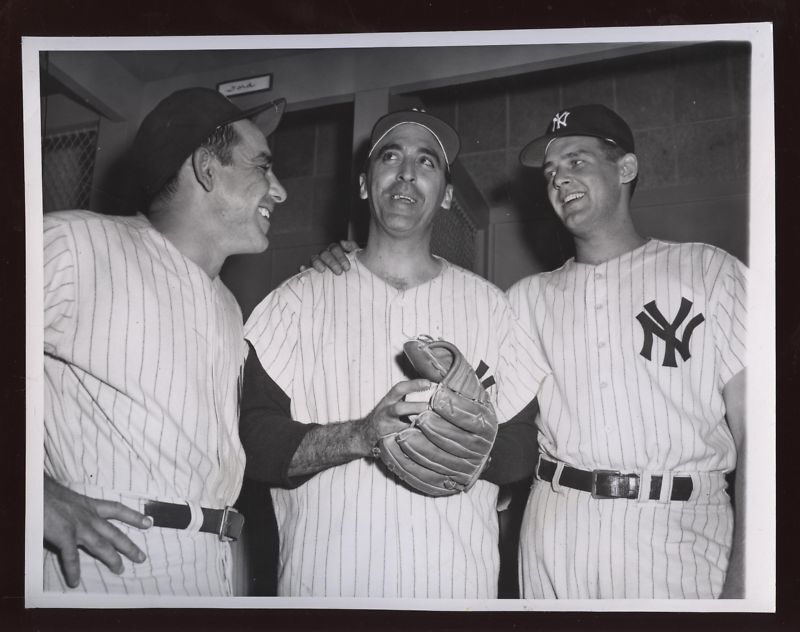 Original 1957 Berra Maglie Larsen Yankees Wire Photo