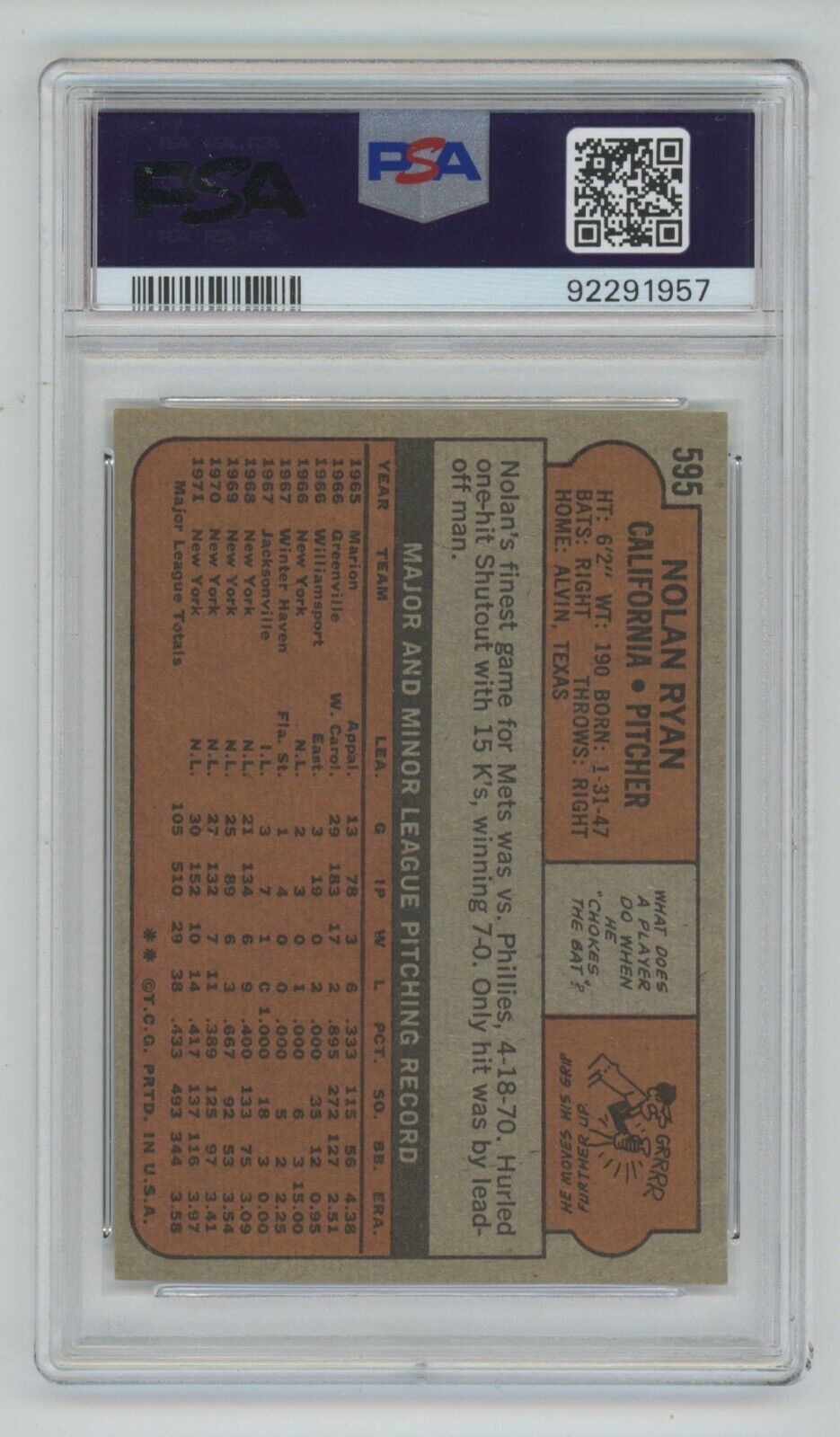 Nolan Ryan  1972 Topps Card #595 • PSA 6 EX-MT