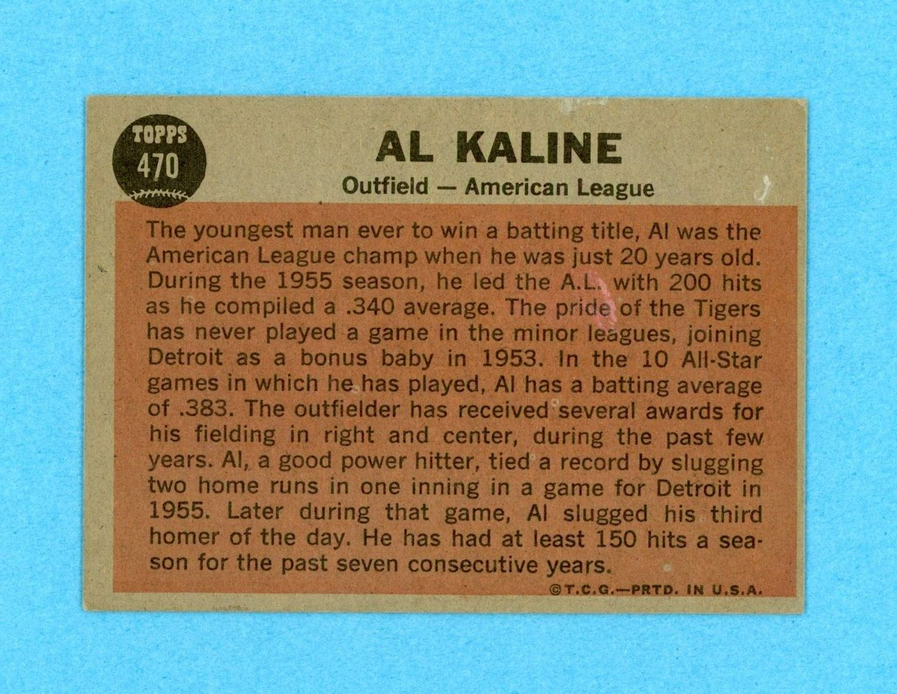 1962 Topps #470 Al Kaline All-Star Detroit Tigers Baseball Card EX+