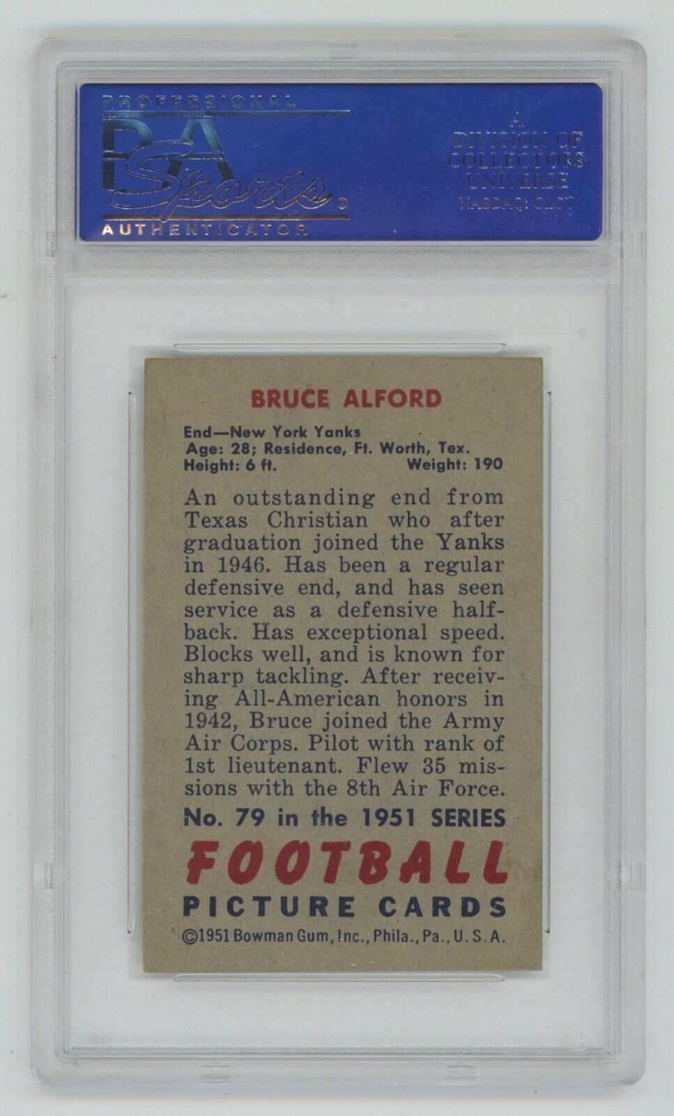 Bruce Alford 1951 Bowman Football #79 • PSA 6 EX-MT