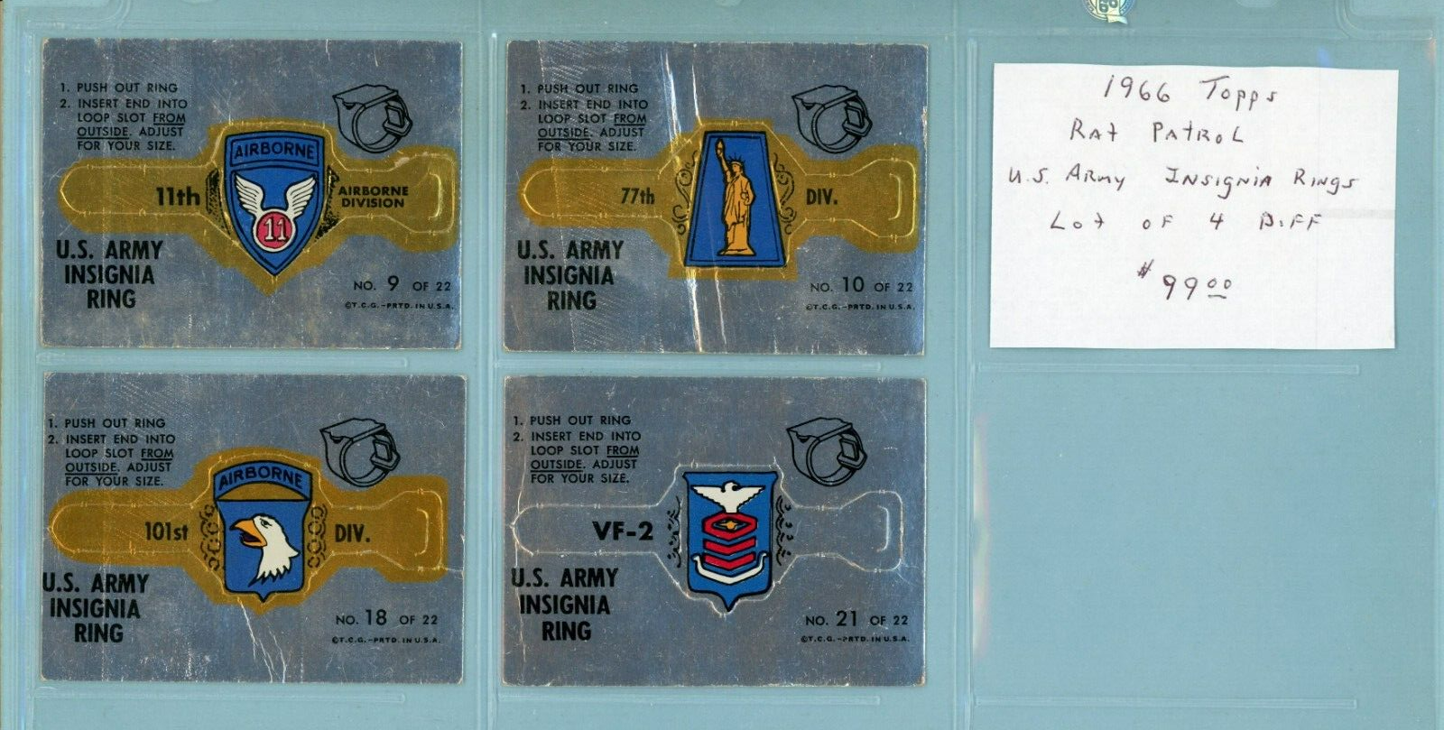 1966 Topps Rat Patrol U.S. Army Insignia Rings Lot of 4 Different Cards