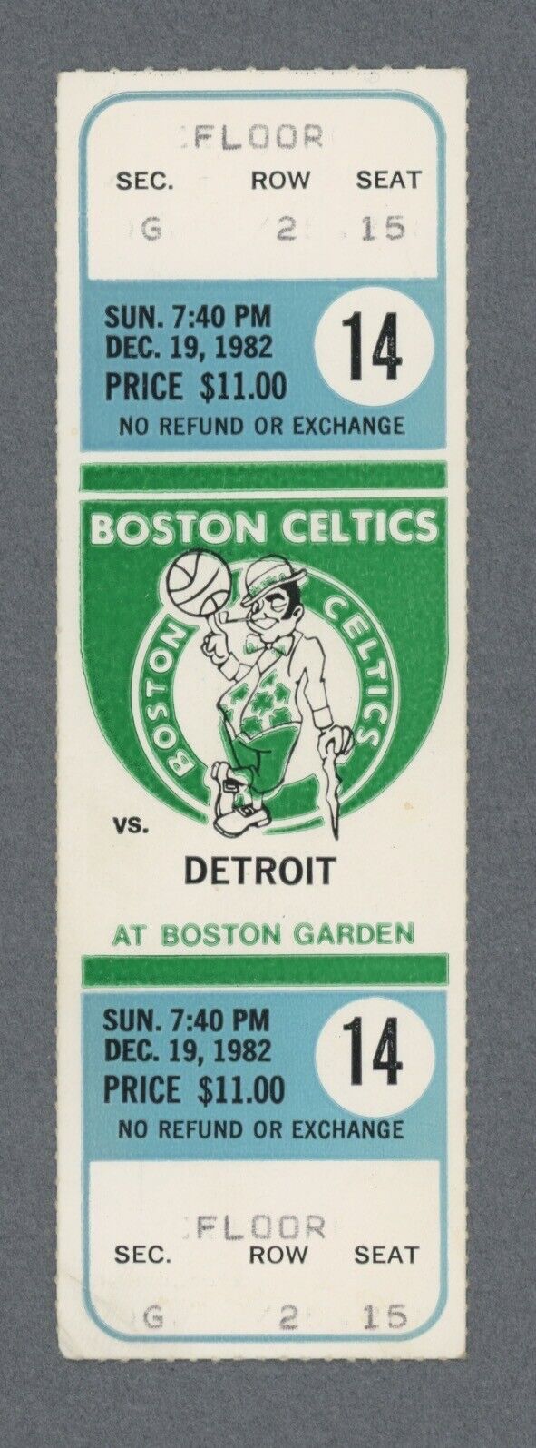 12/19/82 Boston Celtics Full Ticket vs Detroit Pistons • Larry Bird 20 points