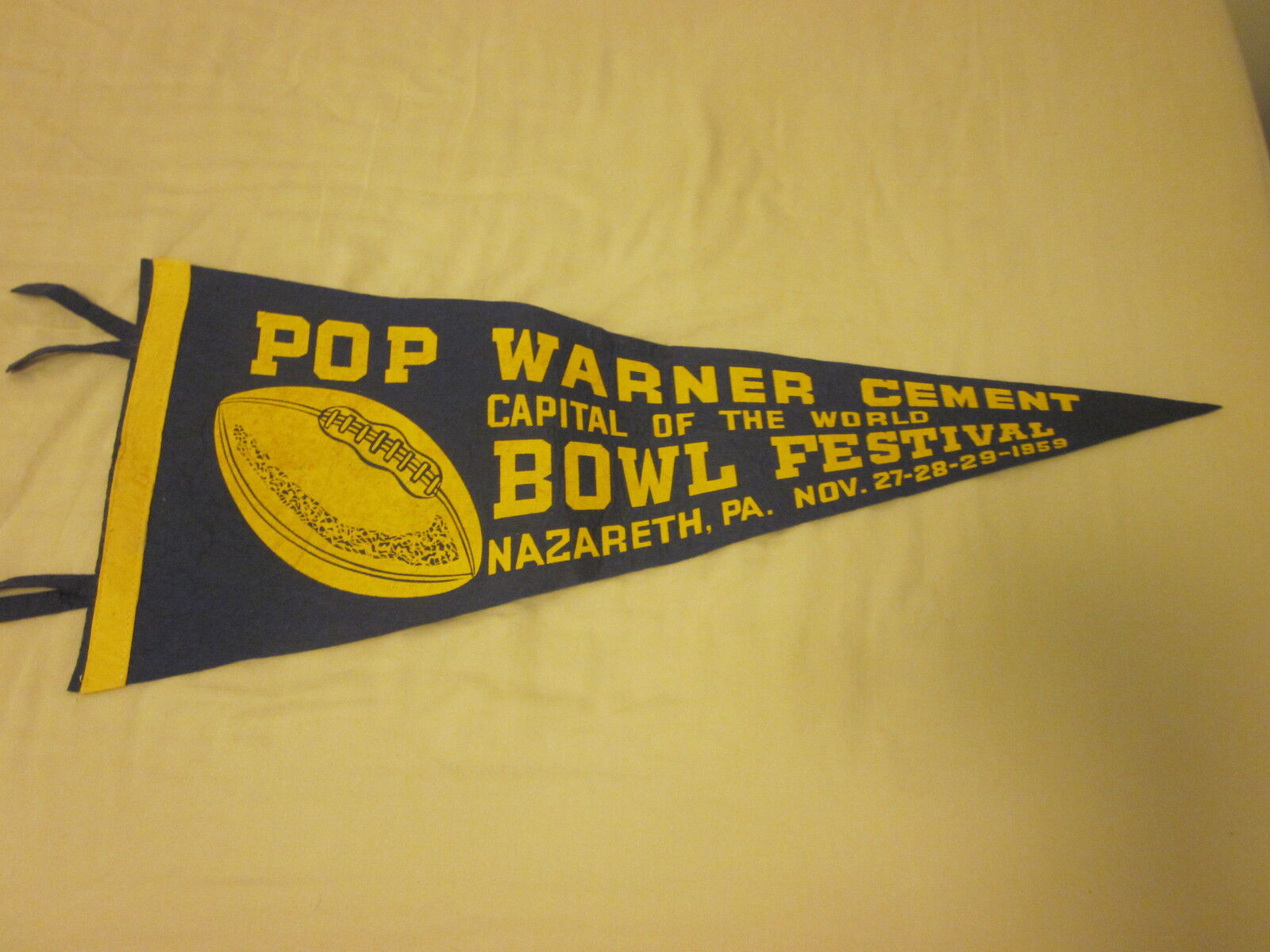 1959 Pop Warner Cement Bowl Festival Felt Blue Pennant