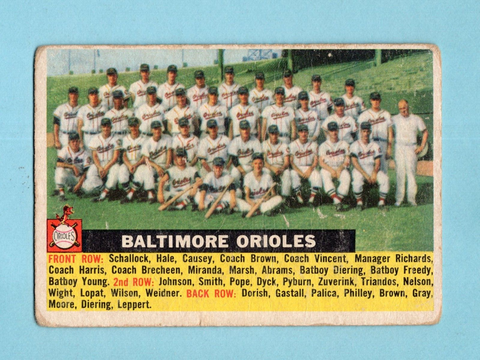 1956 Topps #100 Baltimore Orioles Team Baseball Card Low Grade