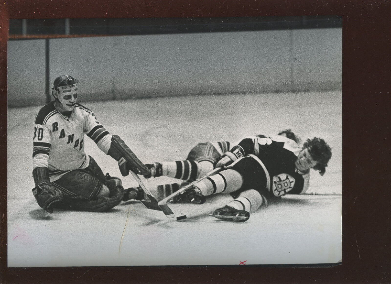 Vintage New York Rangers & Boston Bruins Collision 8 X 10 Hockey Photo