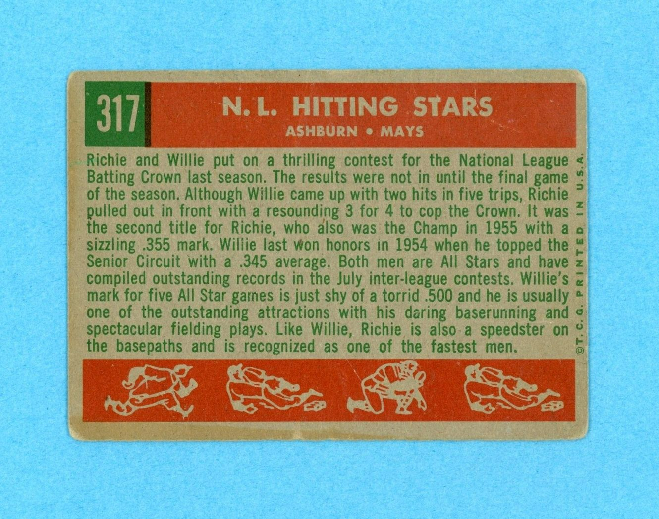 1959 Topps #317 Richie Ashburn - Willie Mays Baseball Card Low Grade