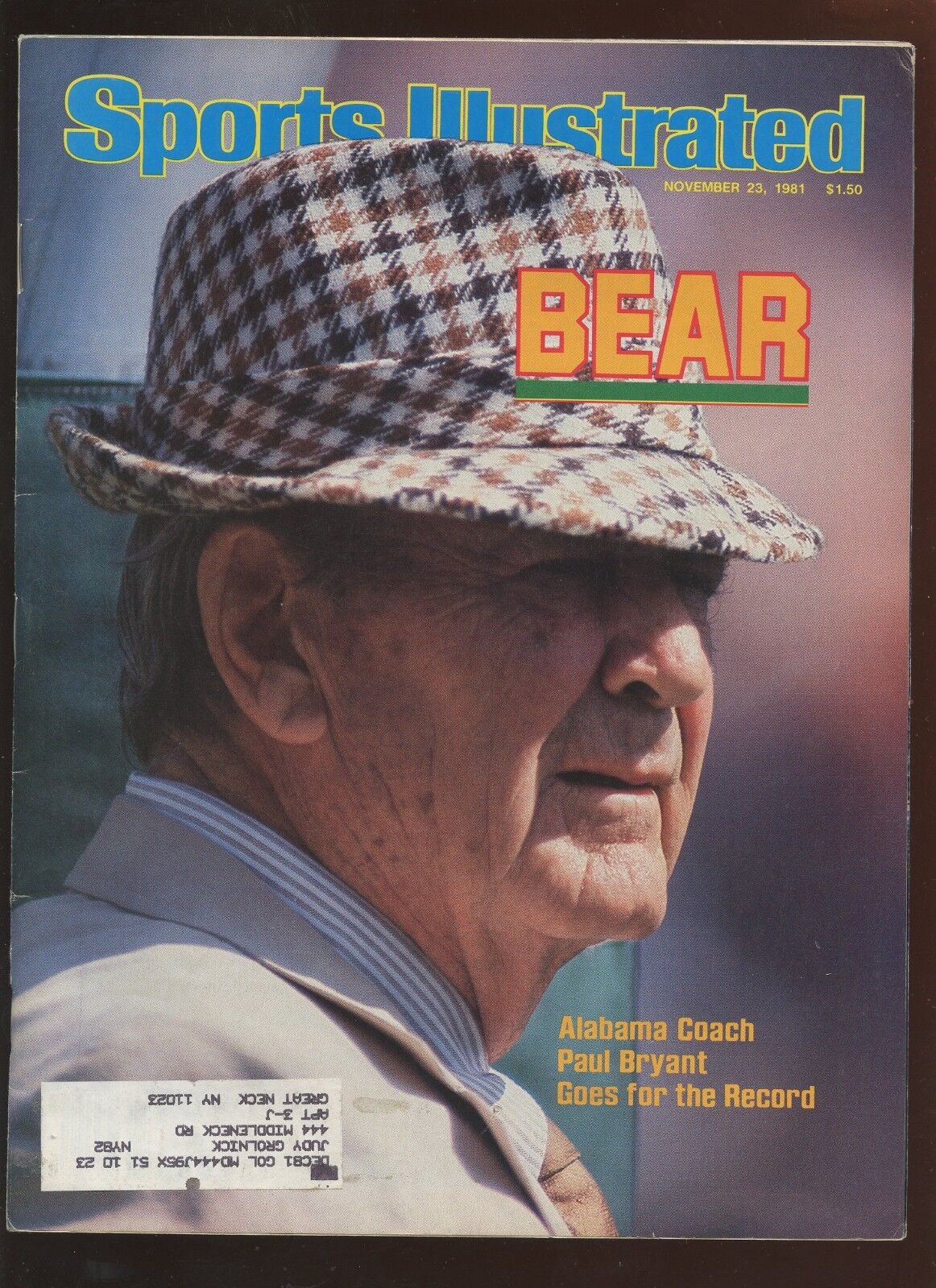 Nov 23 1981 Sports Illustrated Magazine With Bear Bryant Alabama Front Cover EX+