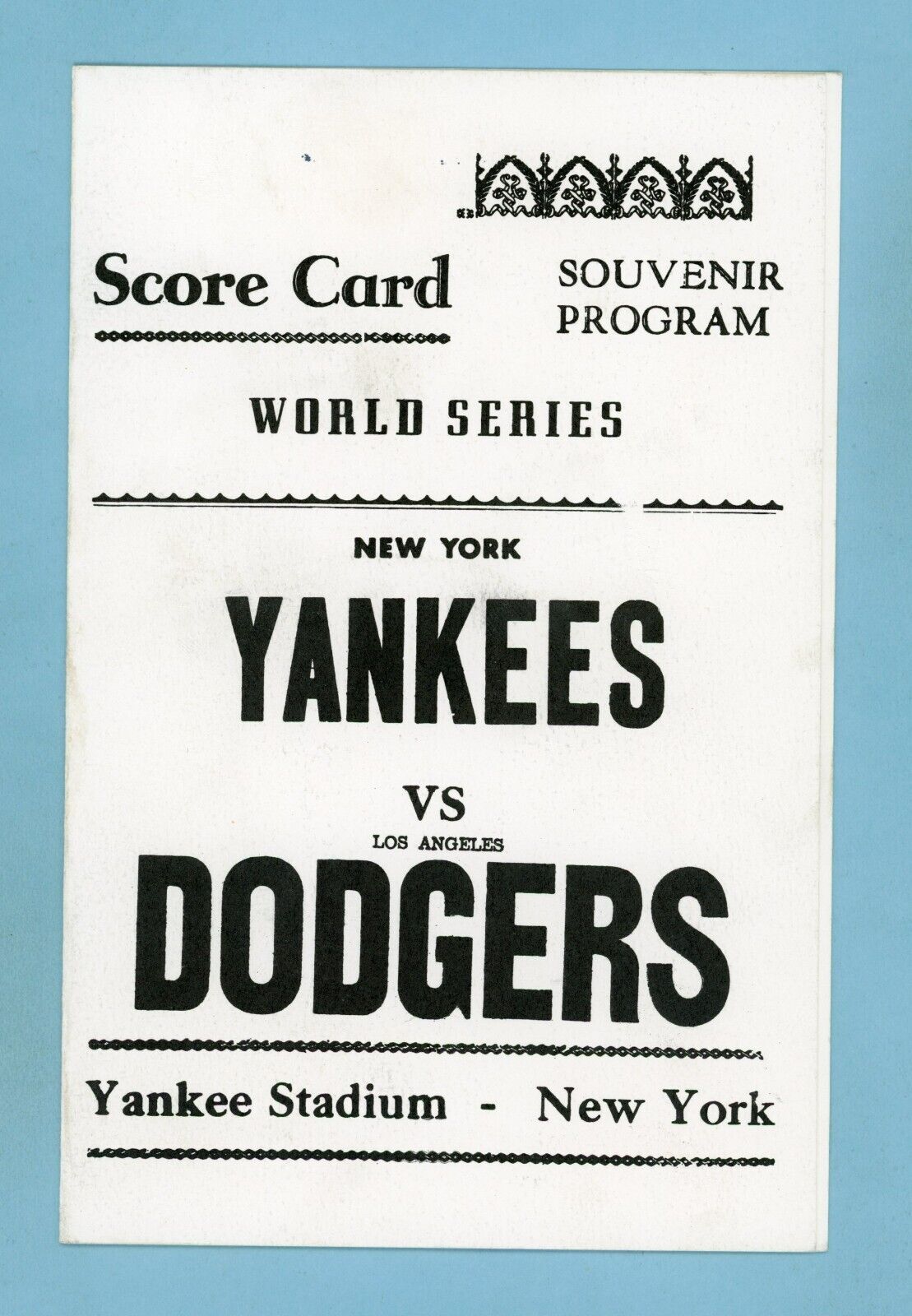 1963 World Series Scorecard Los Angeles Dodgers vs New York Yankees