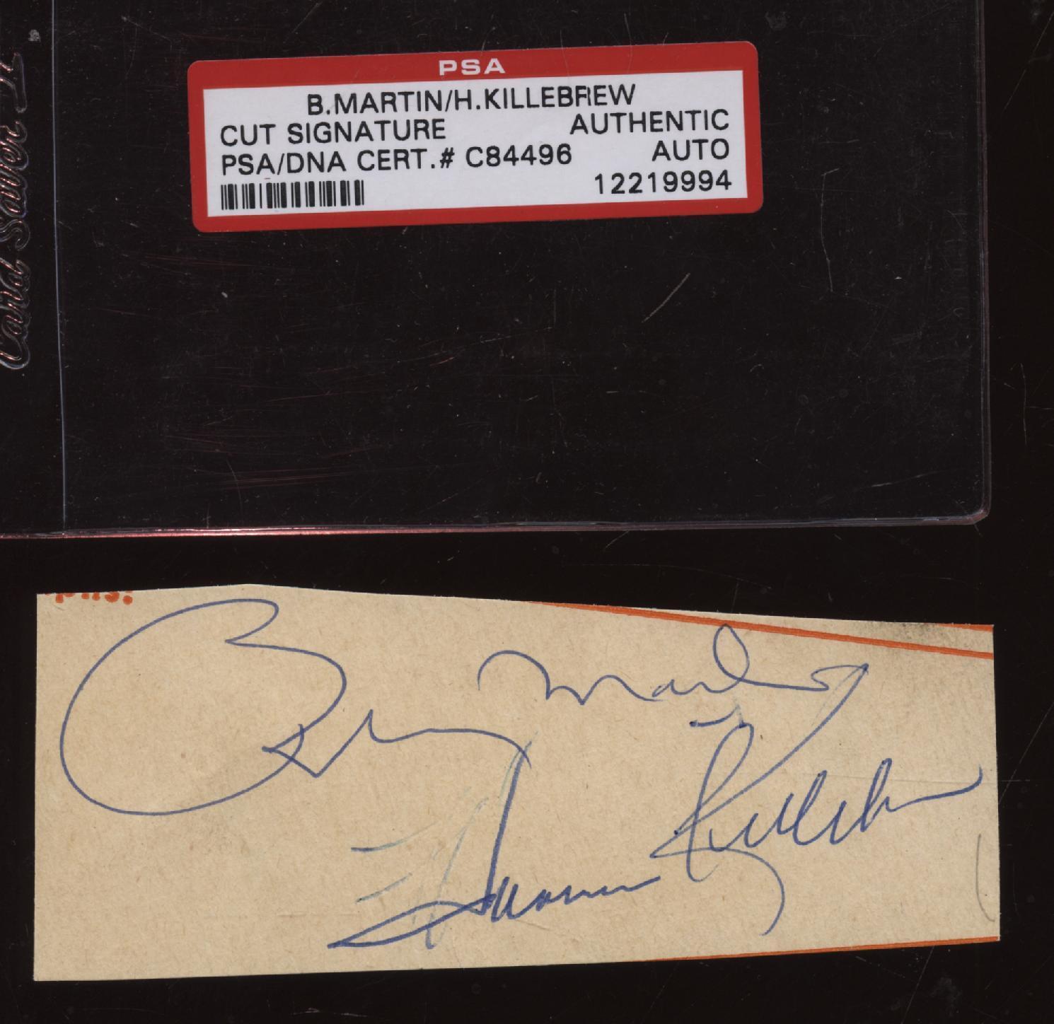 Billy Martin (Yankees) & Harmon Killebrew (Twins) Autographed Cut - PSA DNA 