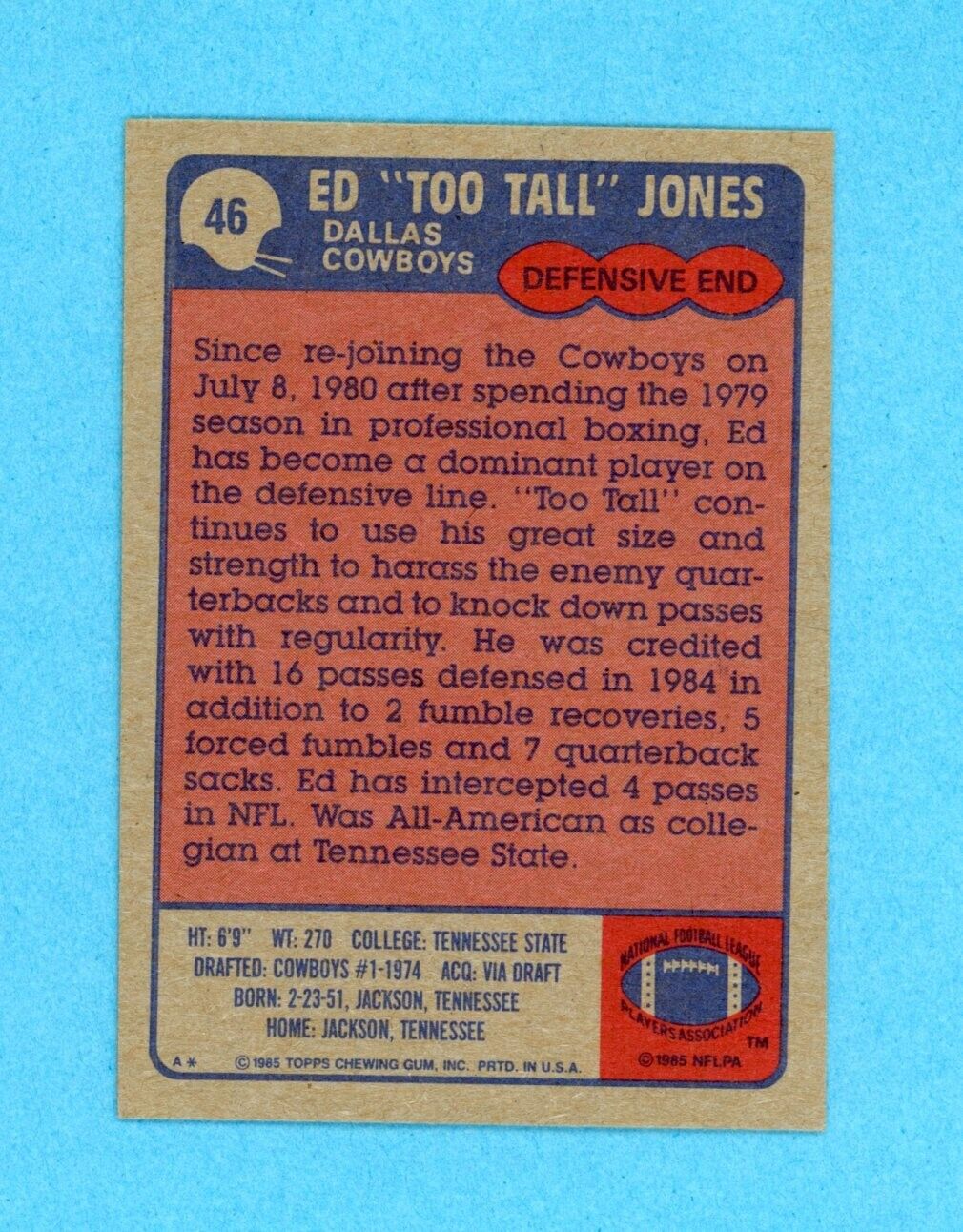 Ed Jones Dallas Cowboys 1985 Topps #46 Autographed Football Card