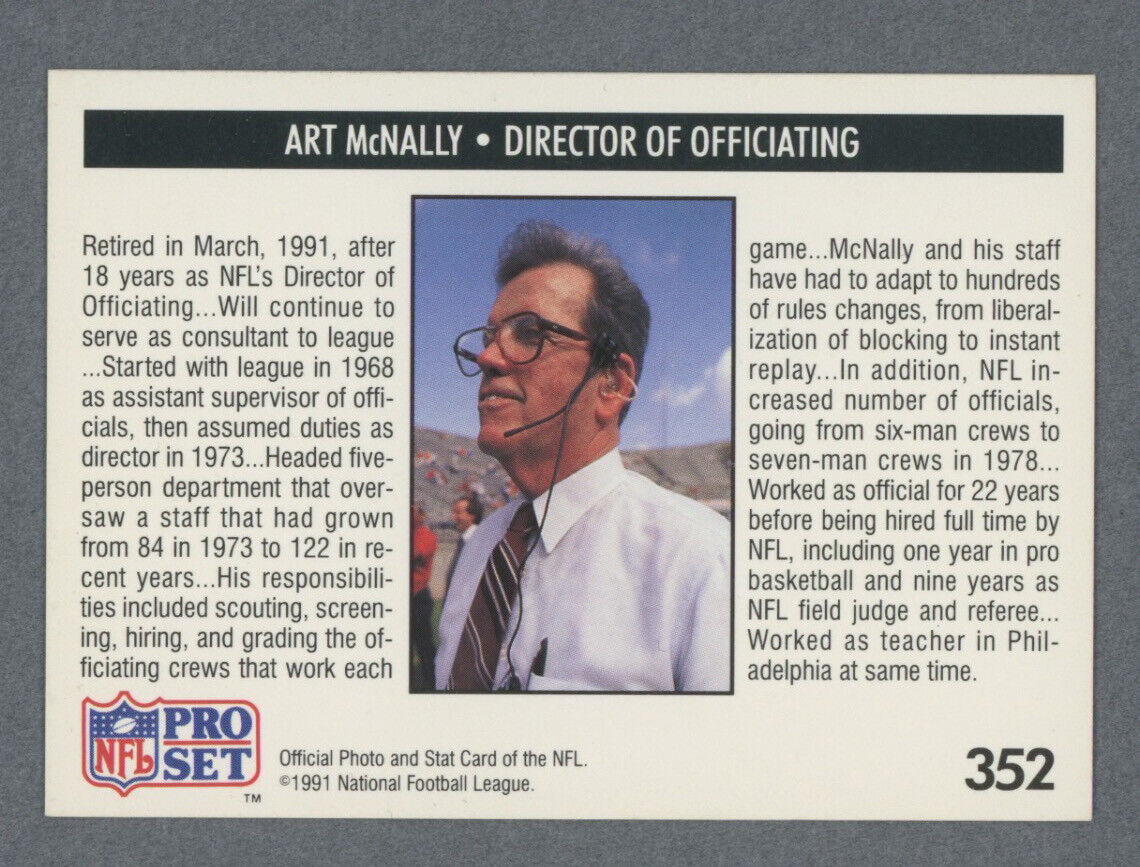 Art McNally • NFL Head Official • Signed 1991 ProSet FB Card #352 w B&E Hologram