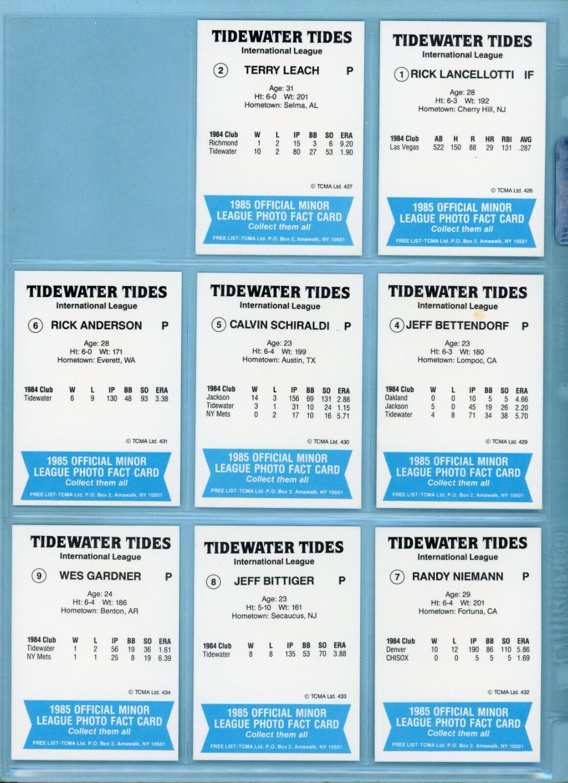 1985 TCMA Tidewater Tides Near Set (23 of 28) Baseball Cards NM