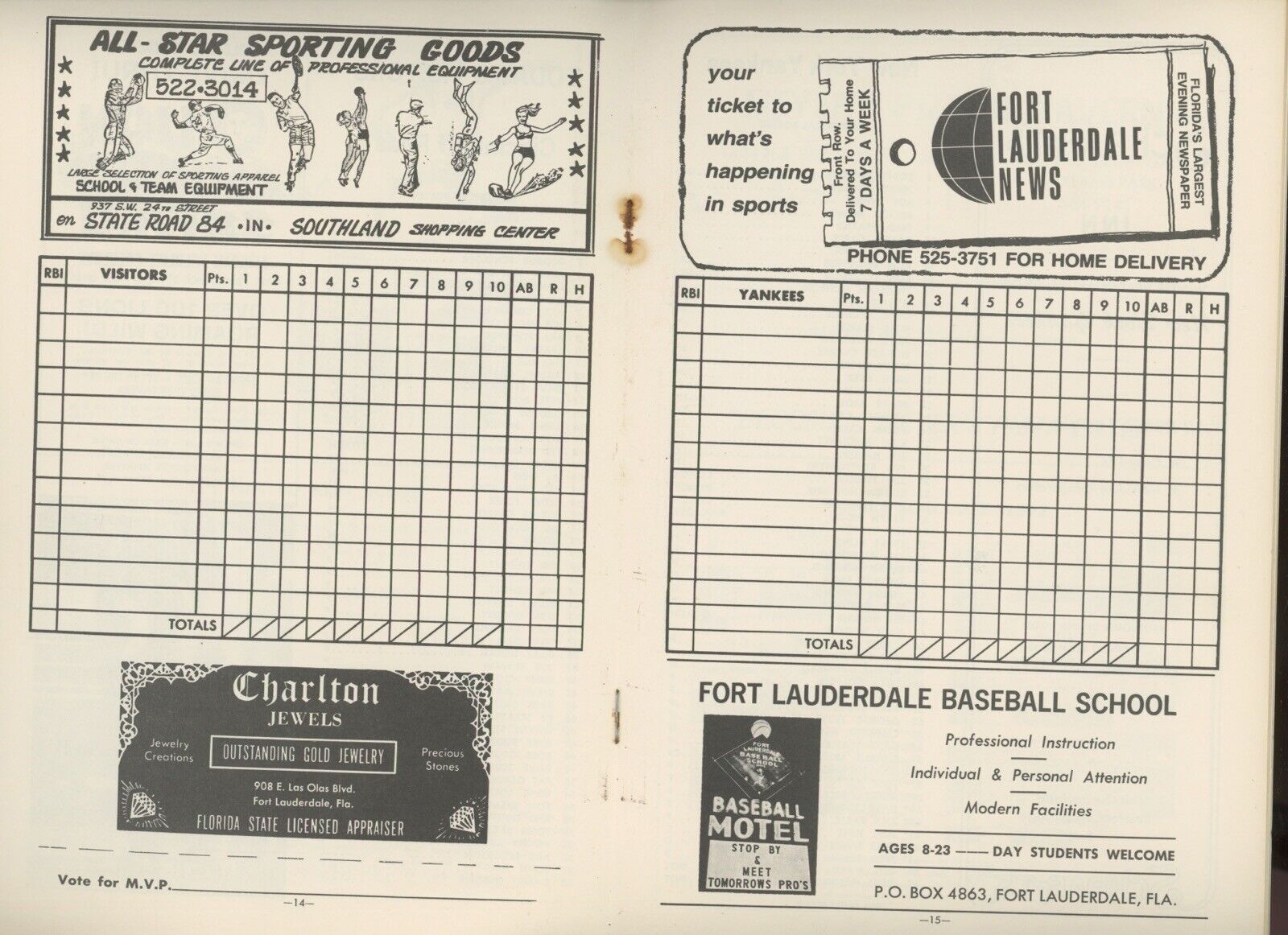 1972 NY Yankees Official Spring Program Score Book vs Cincinnati Reds - Unscored