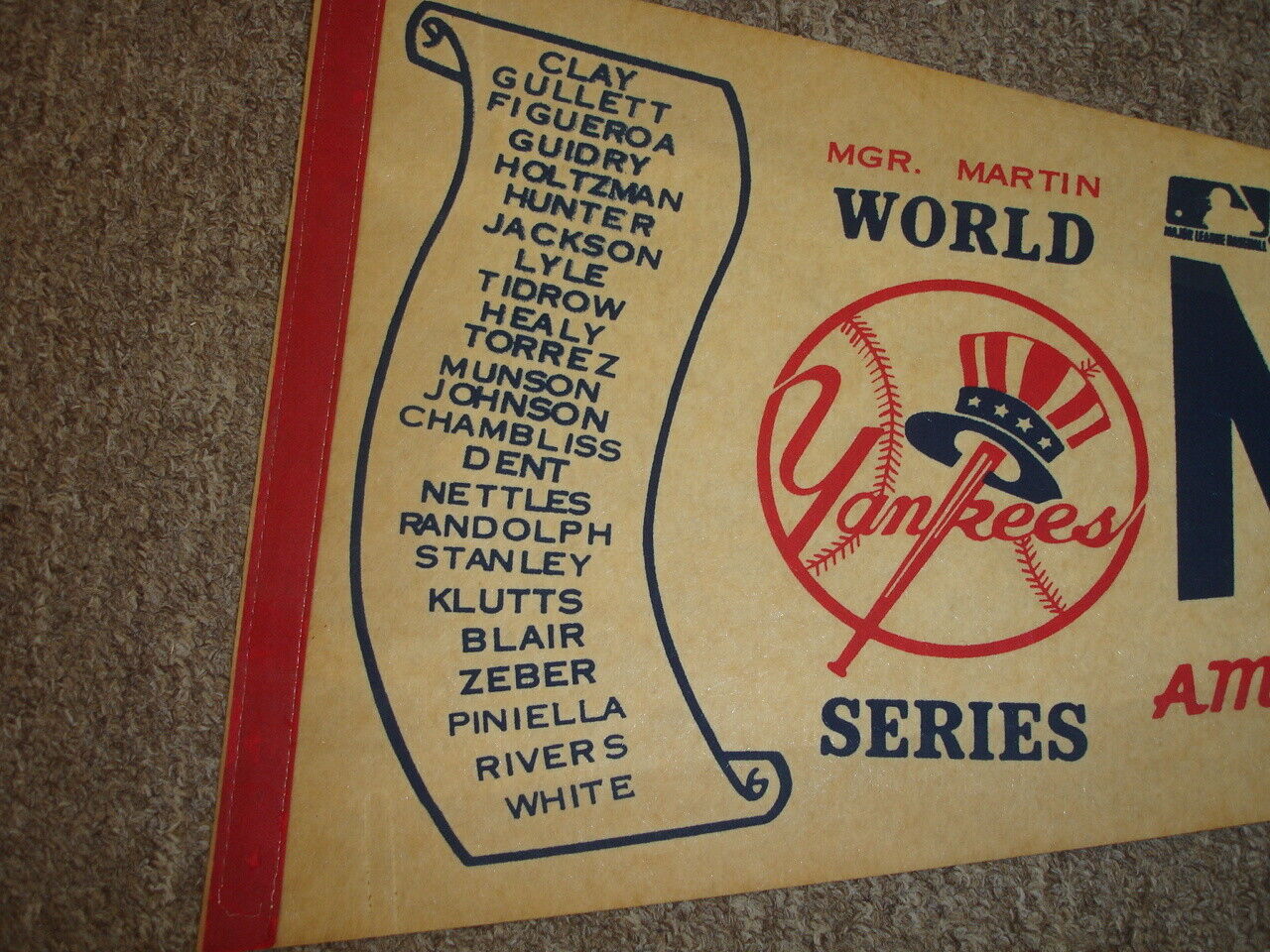 Vintage 1977 New York Yankees World Champions Full Size 30" Scroll Pennant