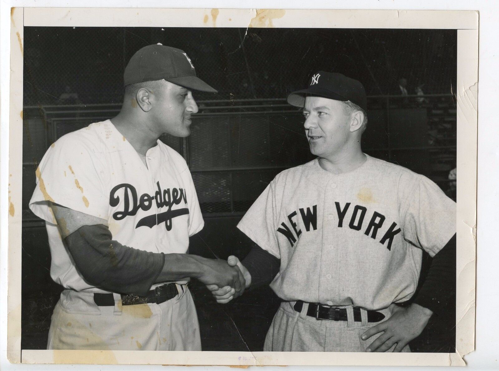 Original 1950's Don Newcombe & Ed Lopat World Series Foes 7 X 9 Wire Photo