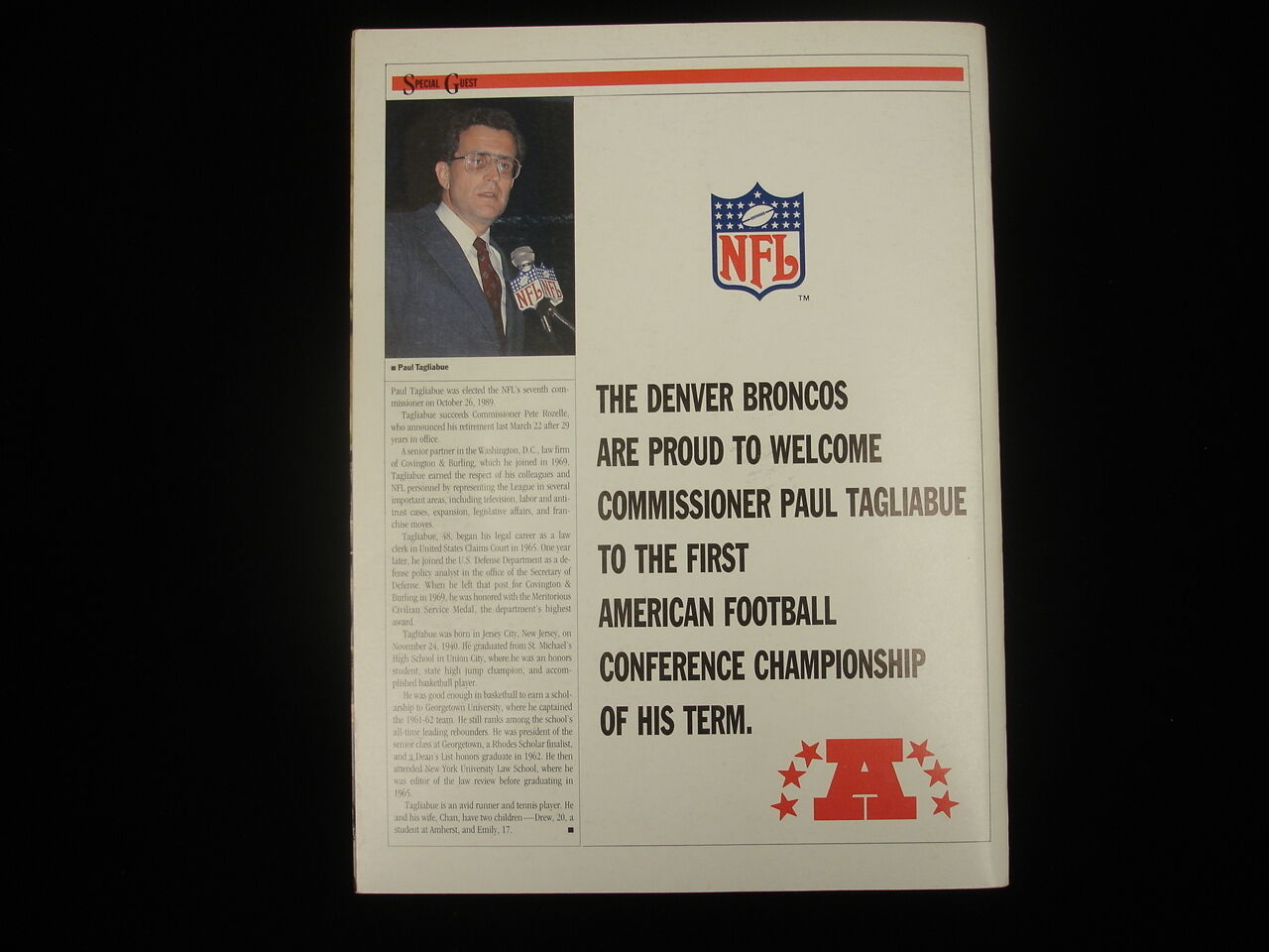 January 14, 1990 Denver Broncos vs. Cleveland Browns GameDay Program