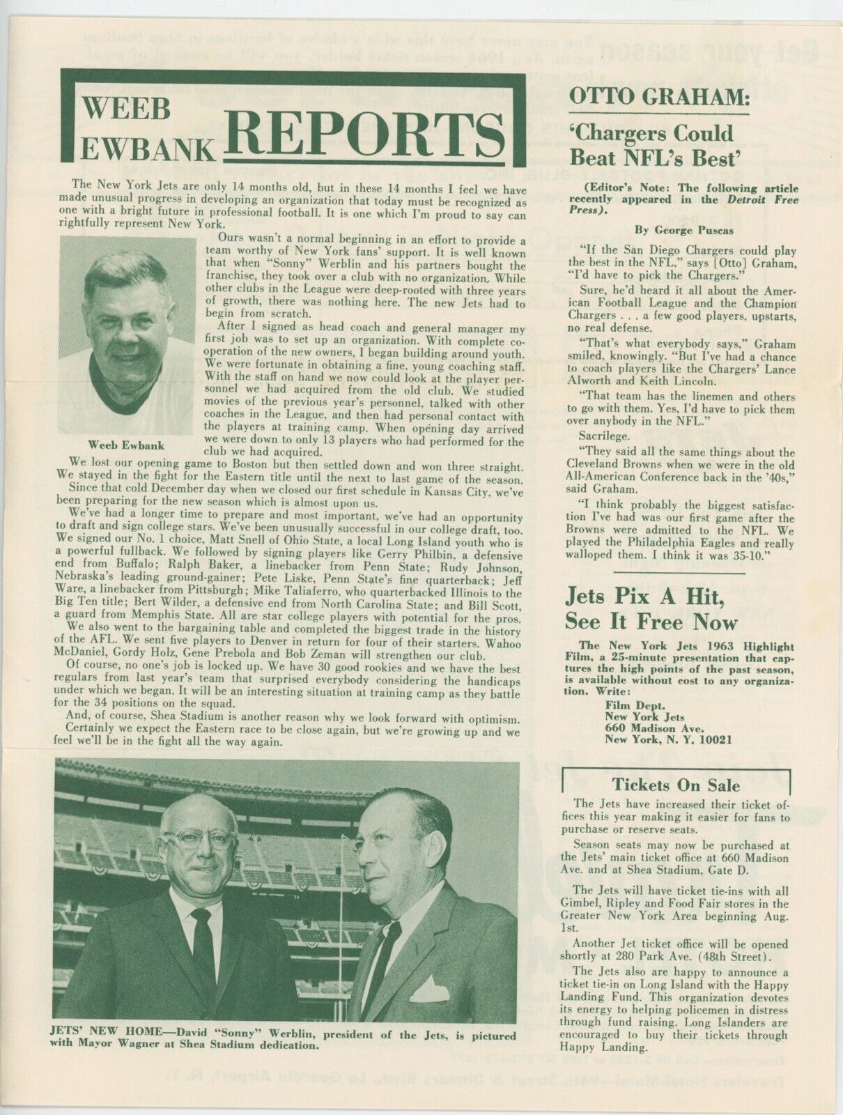 1964 New York Jets "Jet Stream" 4 page Newsletter and Schedule • Gotham FB Club